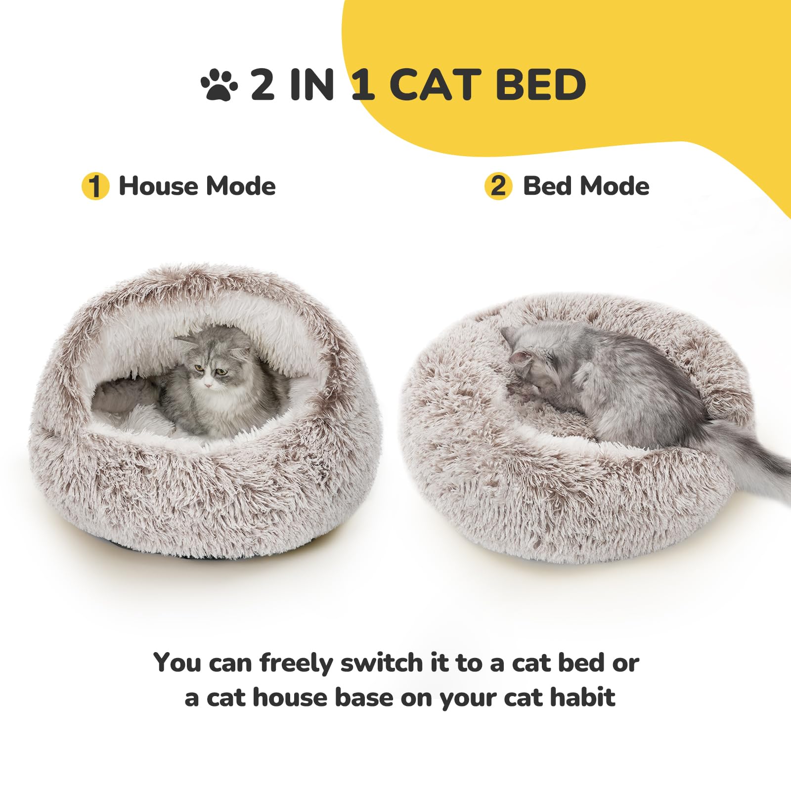 Catism Plush Hooded Cat Bed, Calming Nest, Self-Warming Cave, Cozy Pod For Indoor Cats Or Small Dogs, Removable Washable Cove Wi