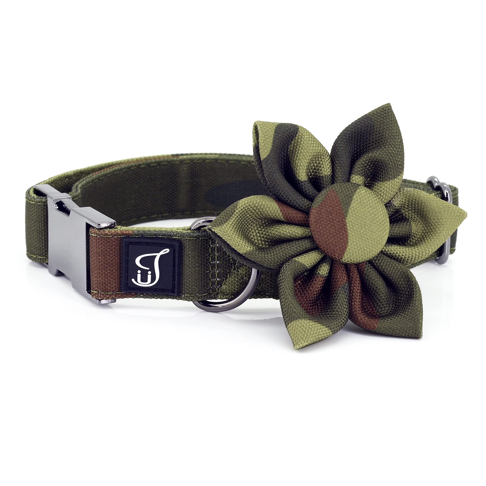 Ultra Joys Girl Dog Collars With Flower - Female Dog Collars With Comfortable Cotton Fabric & Metal Buckle In Camoflauge Design