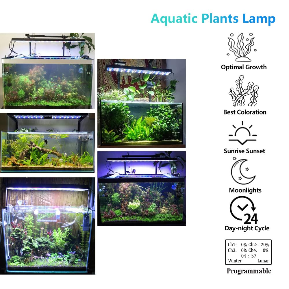 Popbloom Shannon75 Freshwater Full Spectrum Led Aquarium Light Planted Fish Tank Lamp Aquarium Lamp Led Lighting (1 Light For 30-40' Tank, Remote Control)