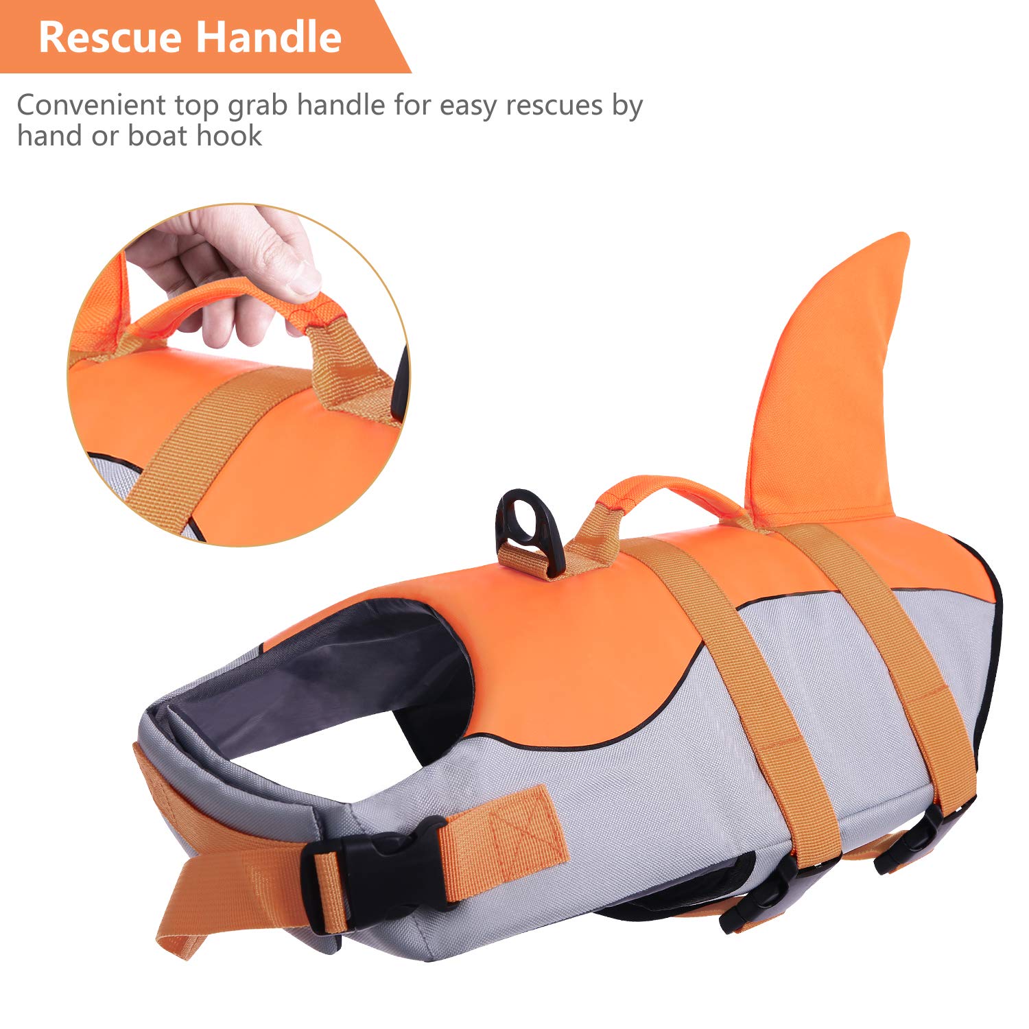 Asenku Dog Life Jacket Pet Life Safety Vest For Swimming Boating, Dog Shark Life Jackets Dog Lifesavers Swimsuits For Pool, Dog Water Floatation Vest For Small Medium Large Dogs, Orange, X-Small