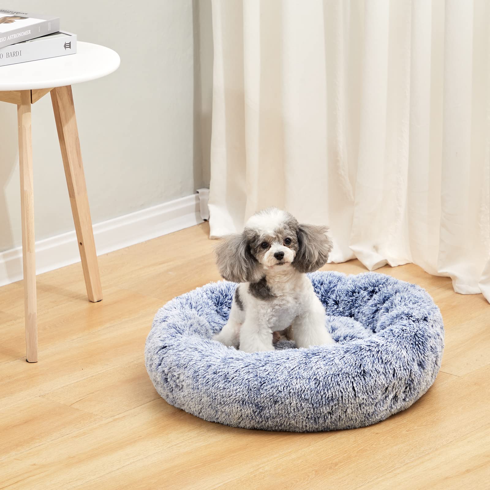 Bedfolks Calming Donut Dog Bed, 23 Inches Round Fluffy Dog Beds For Small Dogs, Machine Washable Anti-Anxiety Plush Puppy Bed(Na