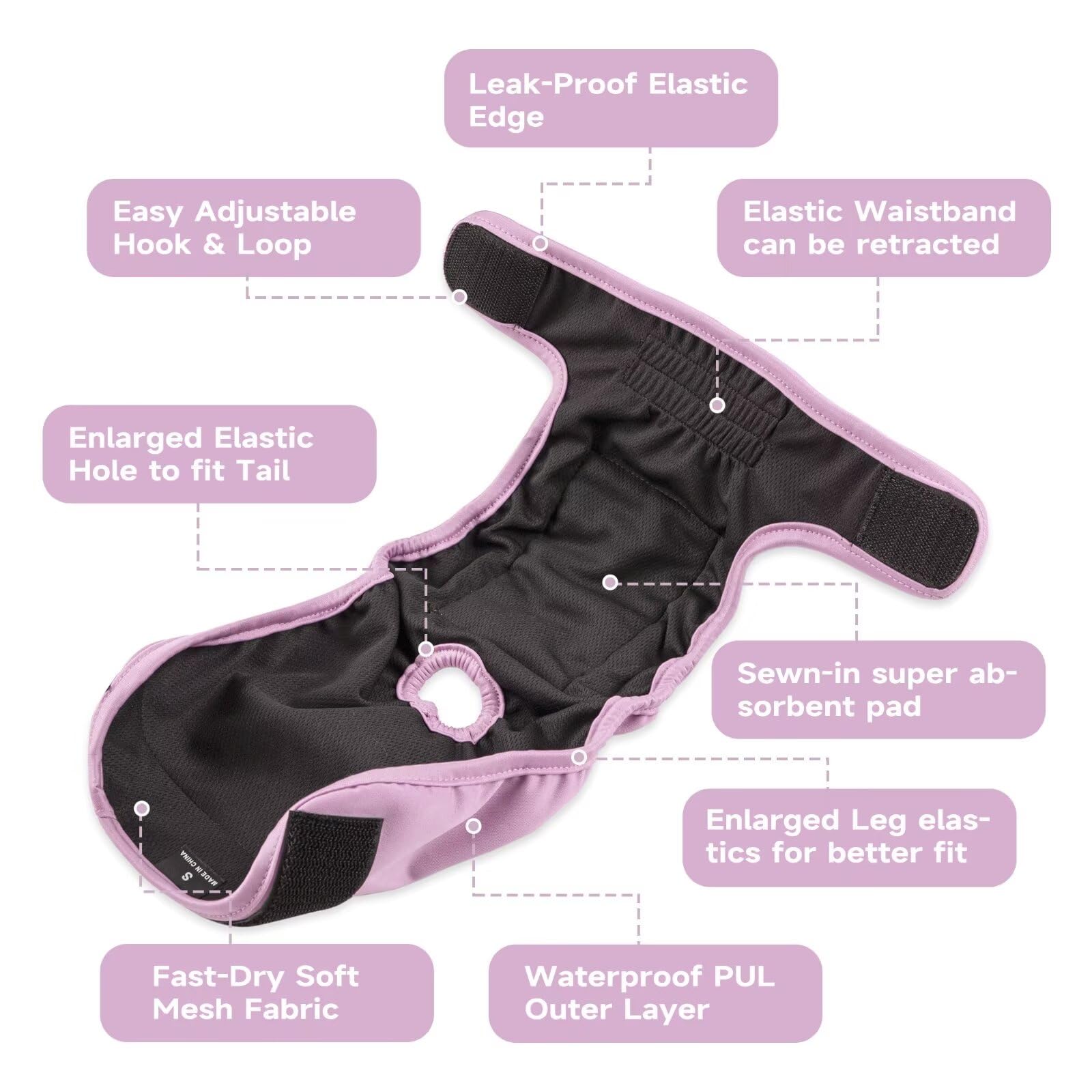 Paw Legend Washable Reusable Female Dog Period Diapers For Heat Doggie Puppy Diapers For Female Dogs (3 Pack,X-Small)