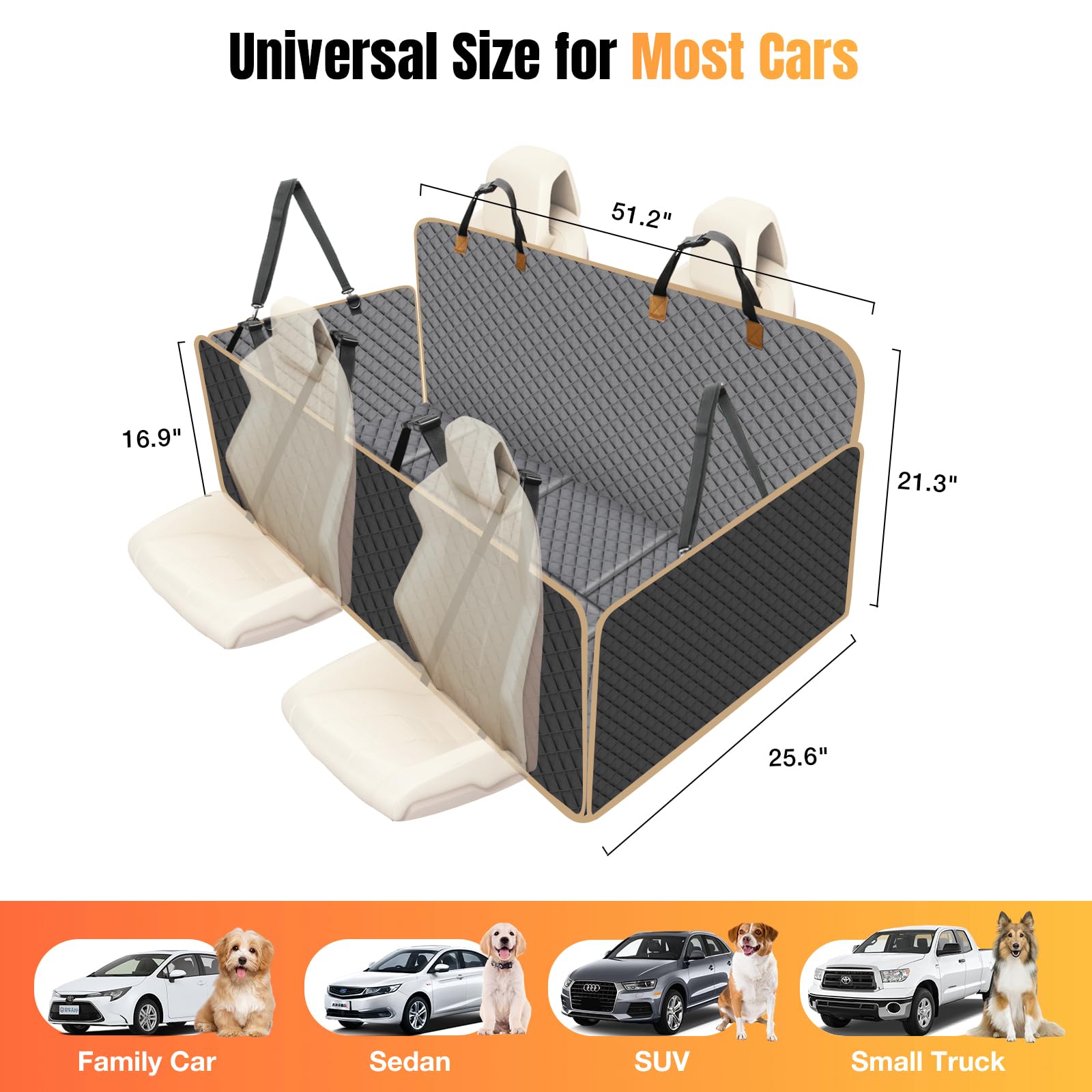 Lekespring Dog Car Seat Cover For Back Seat, Dog Car Bed Cover With Strong Hard Bottom, Back Seat Extender Hammock For Suv Truck