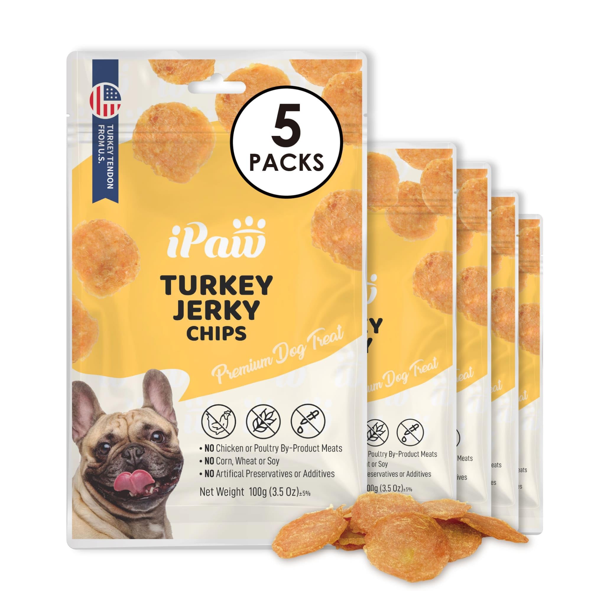 iPaw 5 Stock-Up Combo Turkey Chips Dog Treats for Puppy Training, All Natural Human Grade Dog Treat, US Sourced Raw Material, Hy