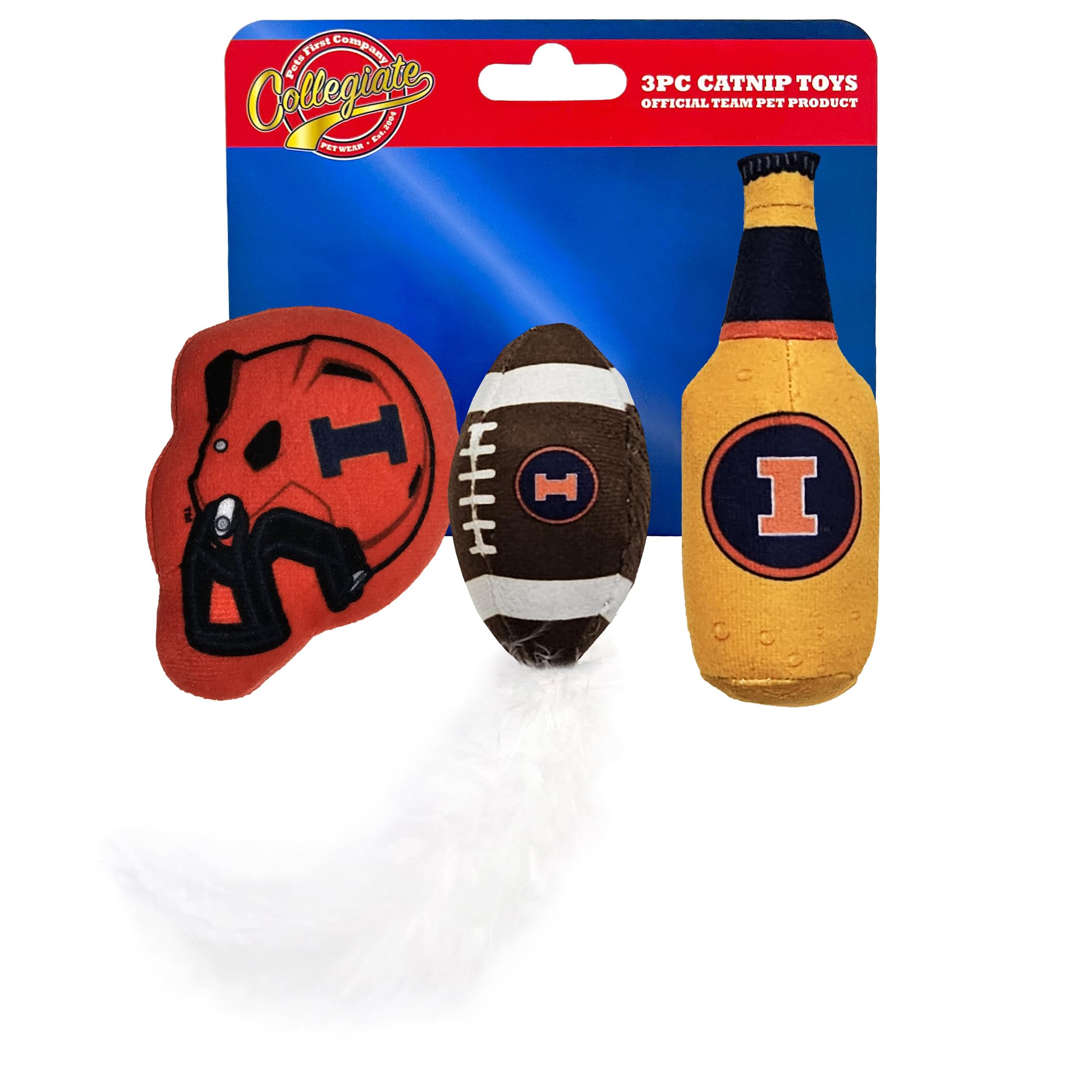 Pets First Best Plush Cat Toy Ncaa Illinois Fighting Illini Complete Set Of 3 Piece Cat Toys Filled With Fresh Catnip. Includes: