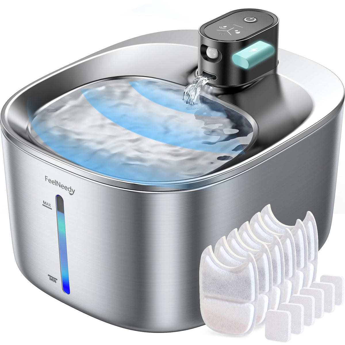 Cordless Cat Water Fountain, Battery Operated, 4L/135Fl Oz Stainless Steel Pet Water Fountain For Cats Dogs With Motion Sensor, 