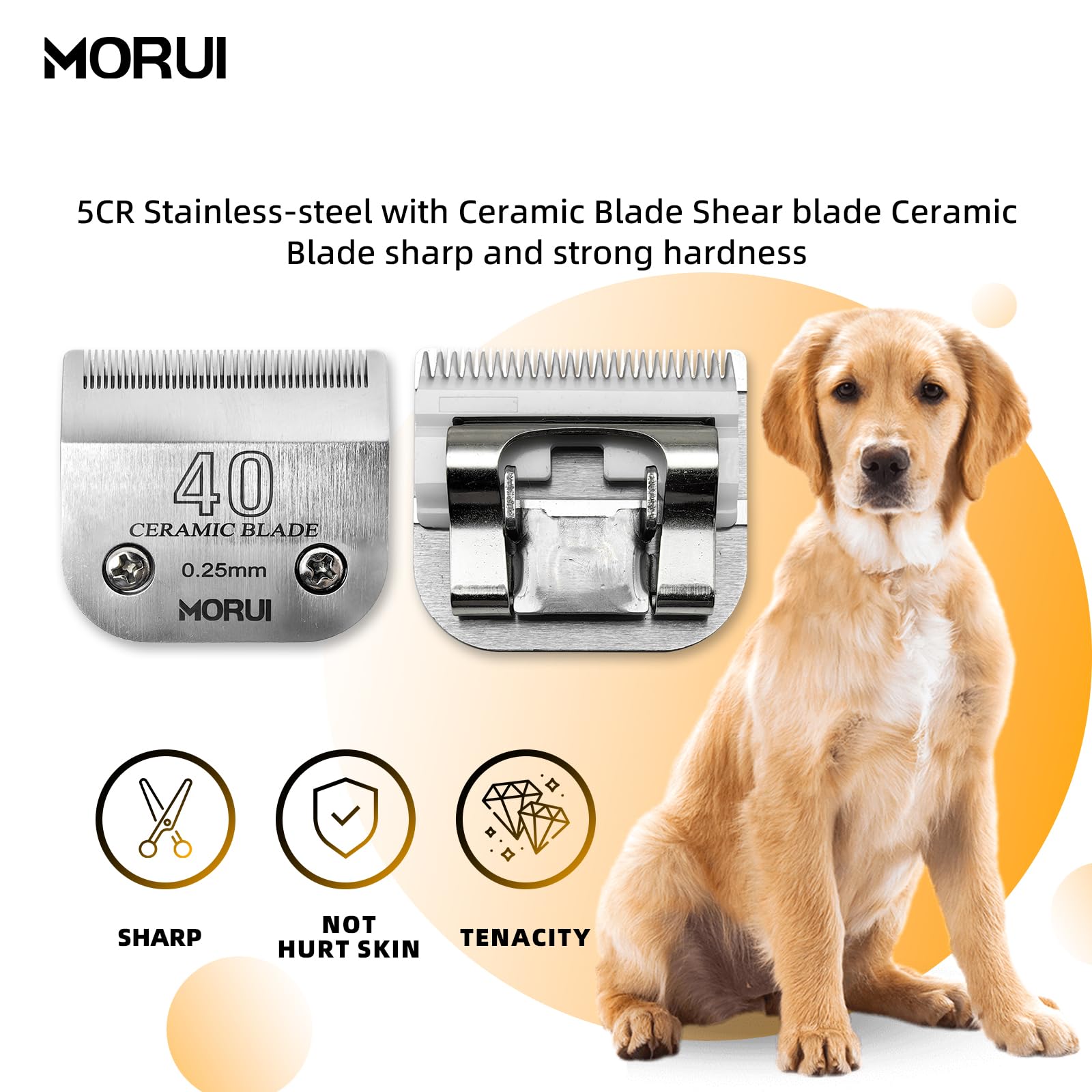 Morui 40 Cut Length 1/100''(0.25Mm) Detachable Ceramic Pet Dog Clipper Blades Compatible With Most Andis,Oster A5 Wahl Km Series