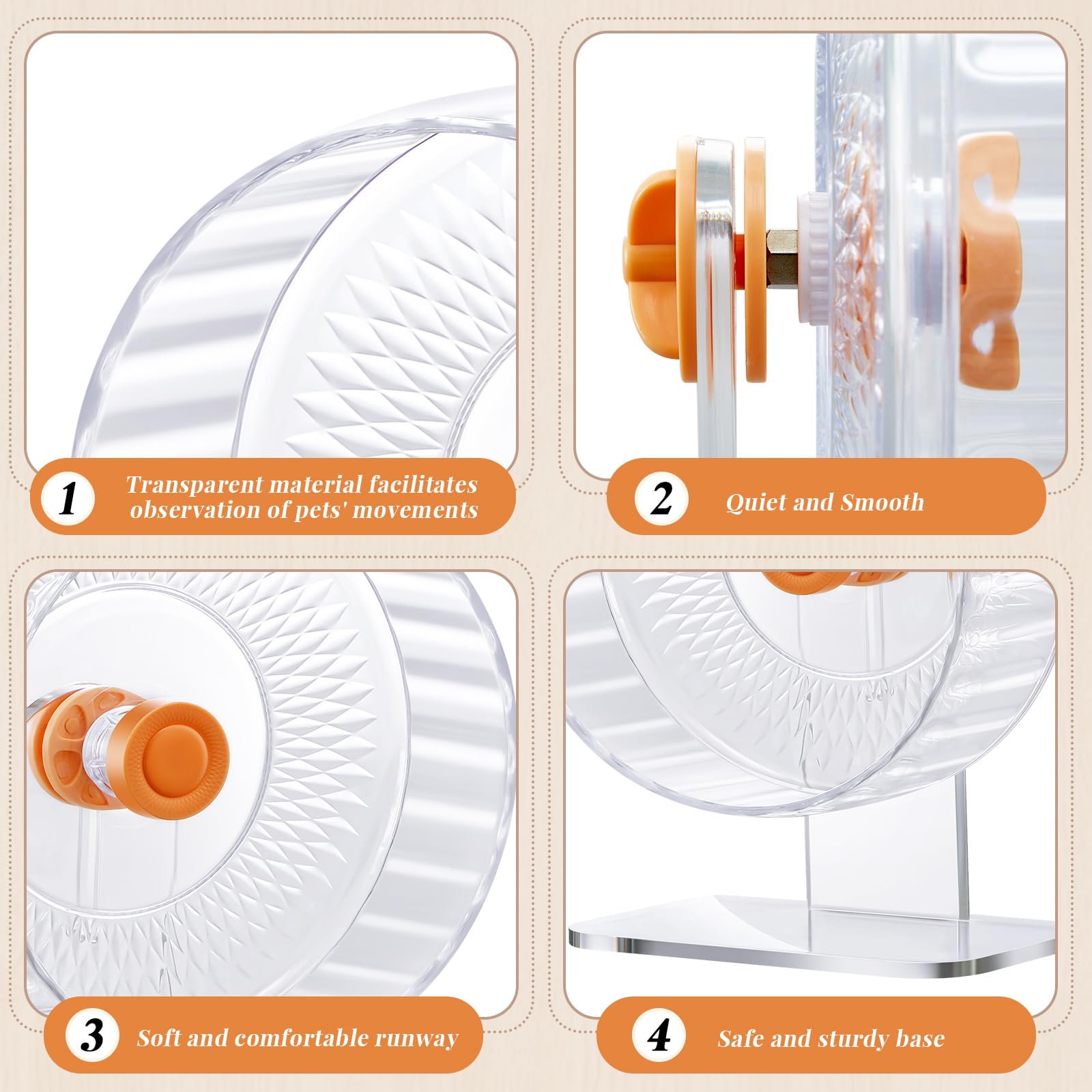 Sonwyoung 2 Pcs 9 Inch Transparent Adjustable Silent Hamster Exercise Wheels And Hamster Water Bottle Set Guinea Pig Running Whe