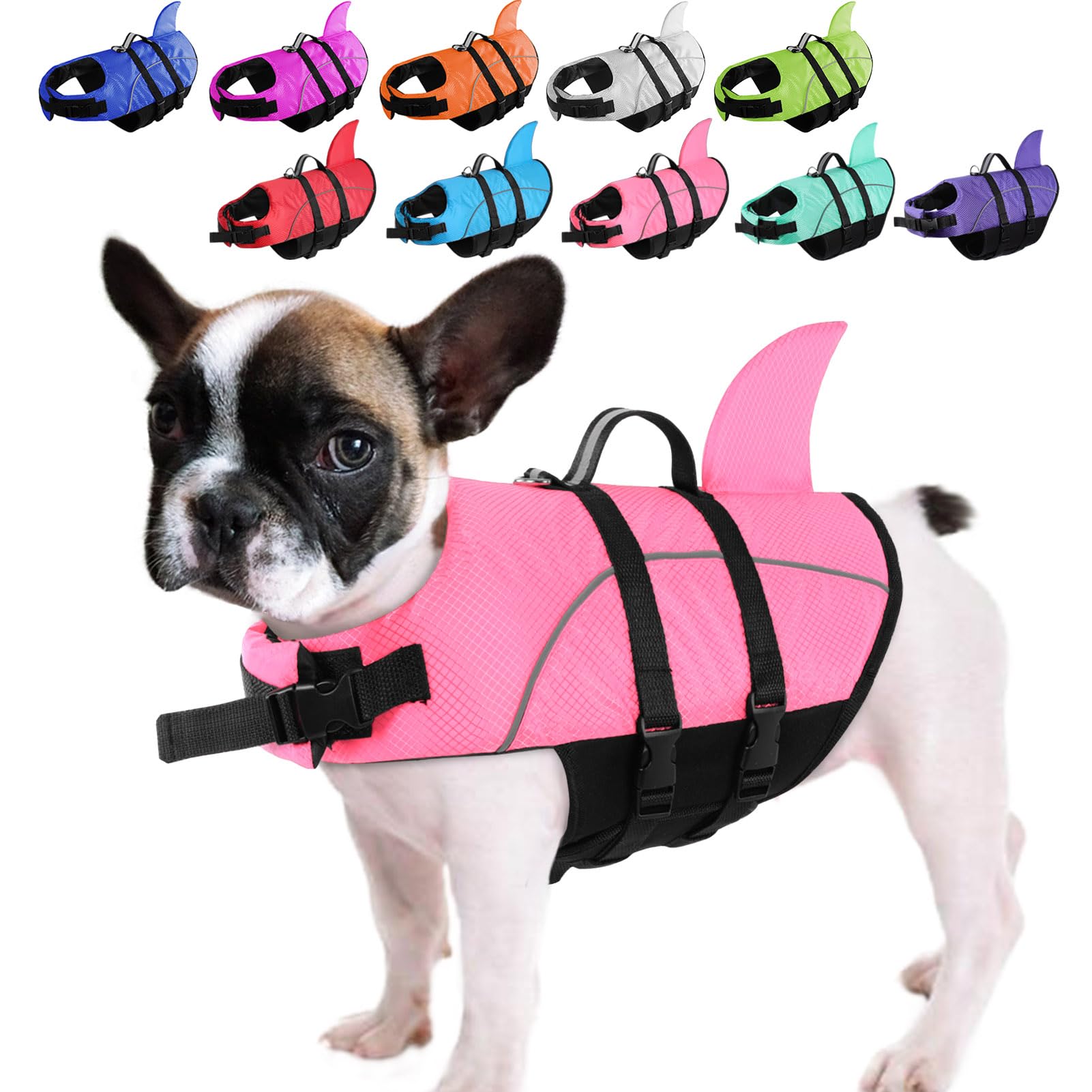 Queenmore Small Dog Life Jacket,Shark Dog Life Vest for Swimming,Puppy Light Life Preserver for Boating kayaking Canoeing,Pet Re