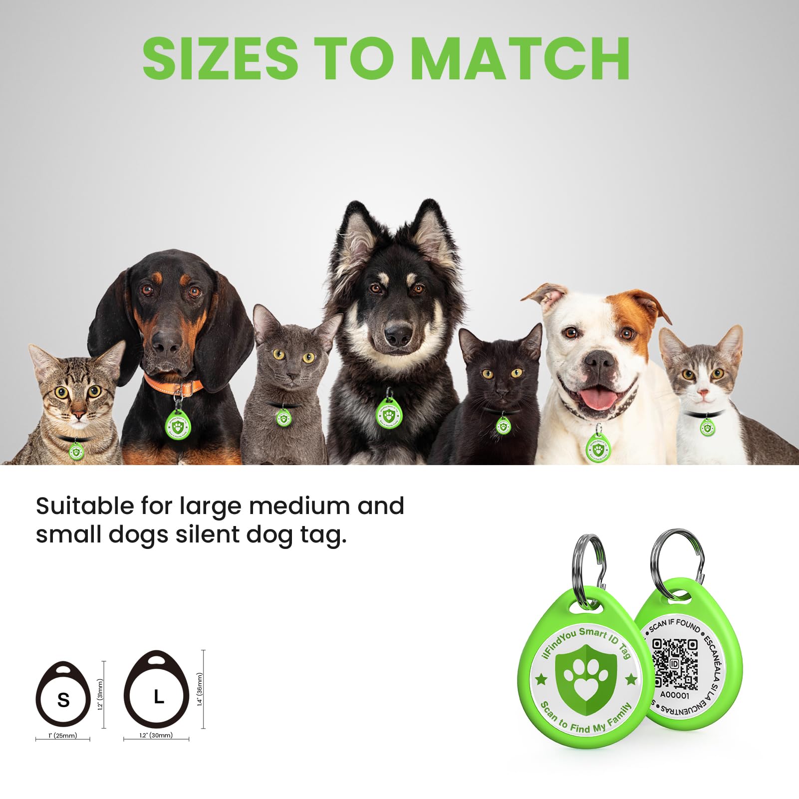 Ilfindyou Dog Tags Personalized, Qr Code Pet Id Tags For Dog Collar, Online Profile, Scan Location Alerts, Green
