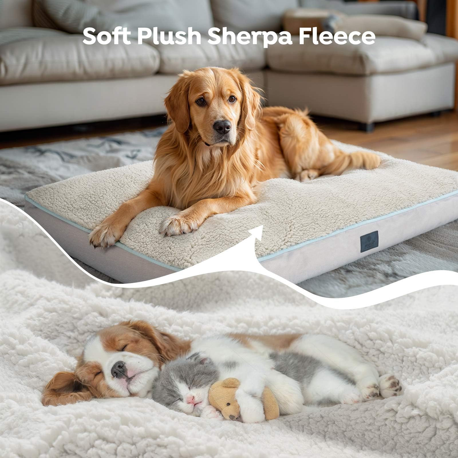 Veehoo Washable Dog Beds Large Sized, Deluxe Plush Sherpa Xl Dog Bed For Crate With Removable Cover & Waterproof Inner Liner, Ex