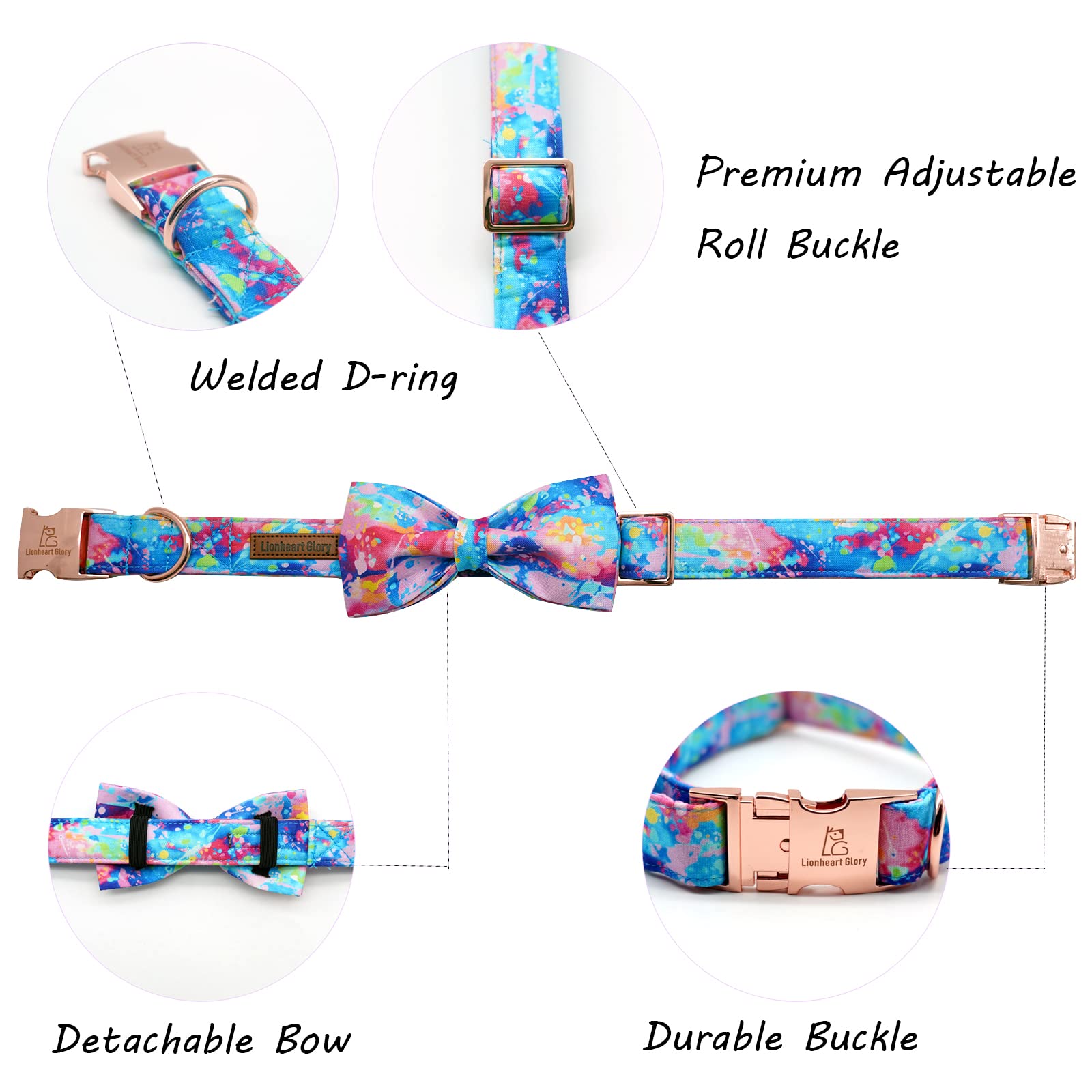Lionheart Glory Dog Collar, Colorful Dog Collar With Bow, Bowtie Collar Cute Pet Collar Gift For Small Medium Large Dog