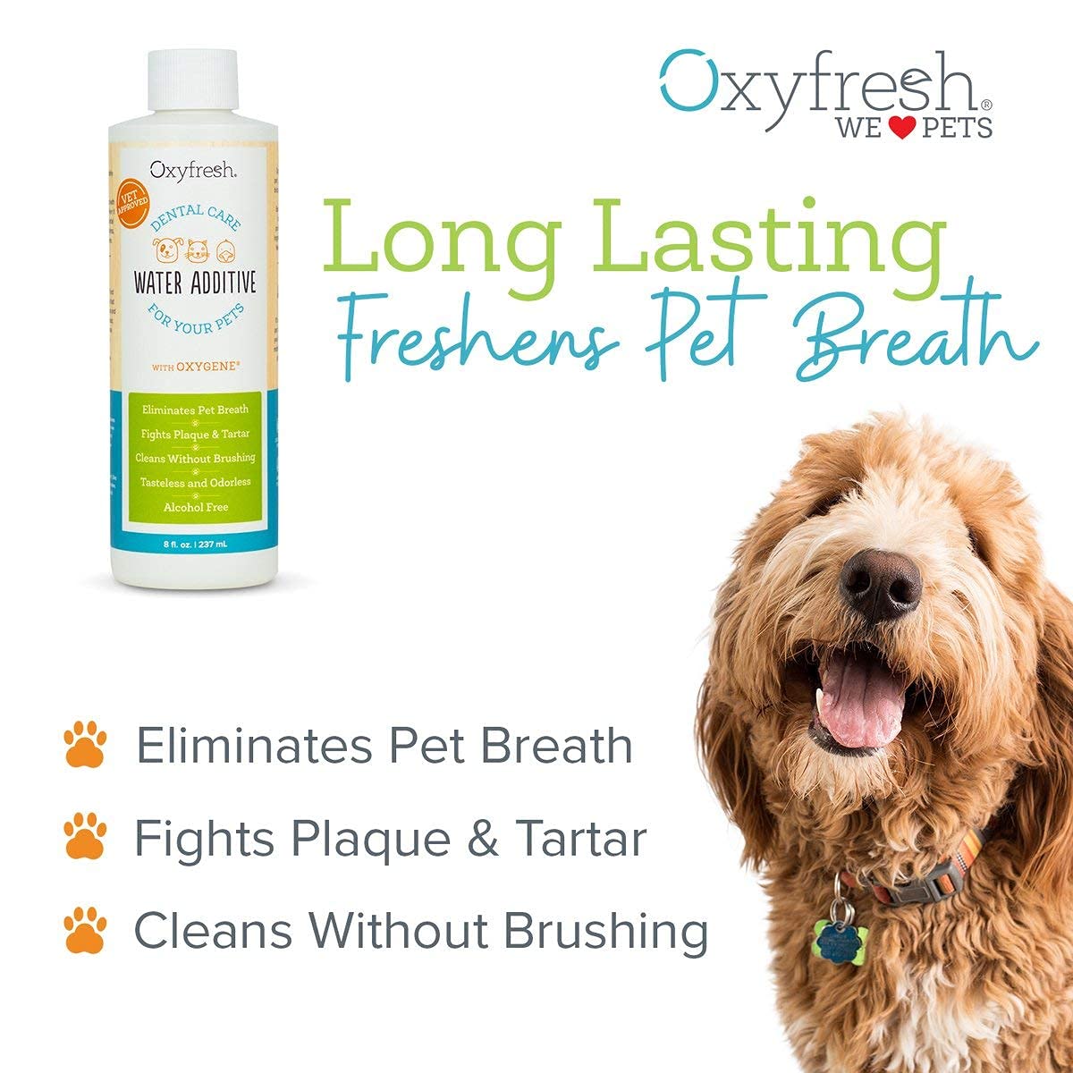 Oxyfresh Pet Dental Care Water Additive - Eliminates Bad Breath & Fights Tartar & Plaque - 16 Fl oz - Vet Recommended