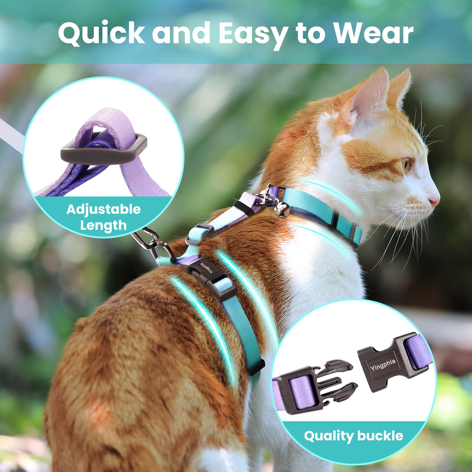 Cat Harness And Leash Set, Collars,Car Seat Belt [4 In 1 Detachable & Adjustable] Escape Proof Cat Harness, Comfortable Soft Lig