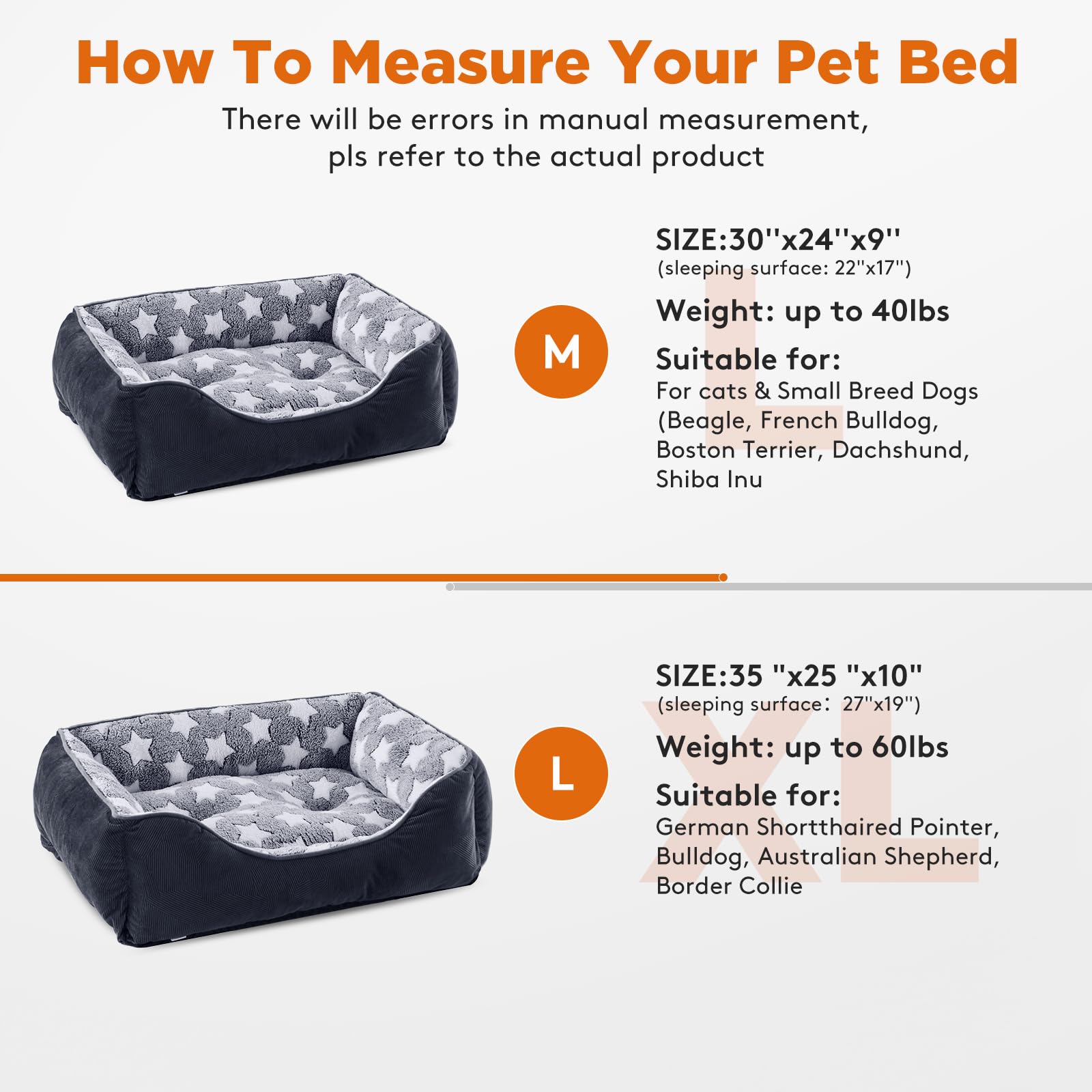 GASUR Rectangle Dog Bed for Large Dogs, Cozy Washable Bed Orthopedic Dog Sofa Bed, Sturdy Pet Cuddler Anti-Slip Bottom, Soft Cal