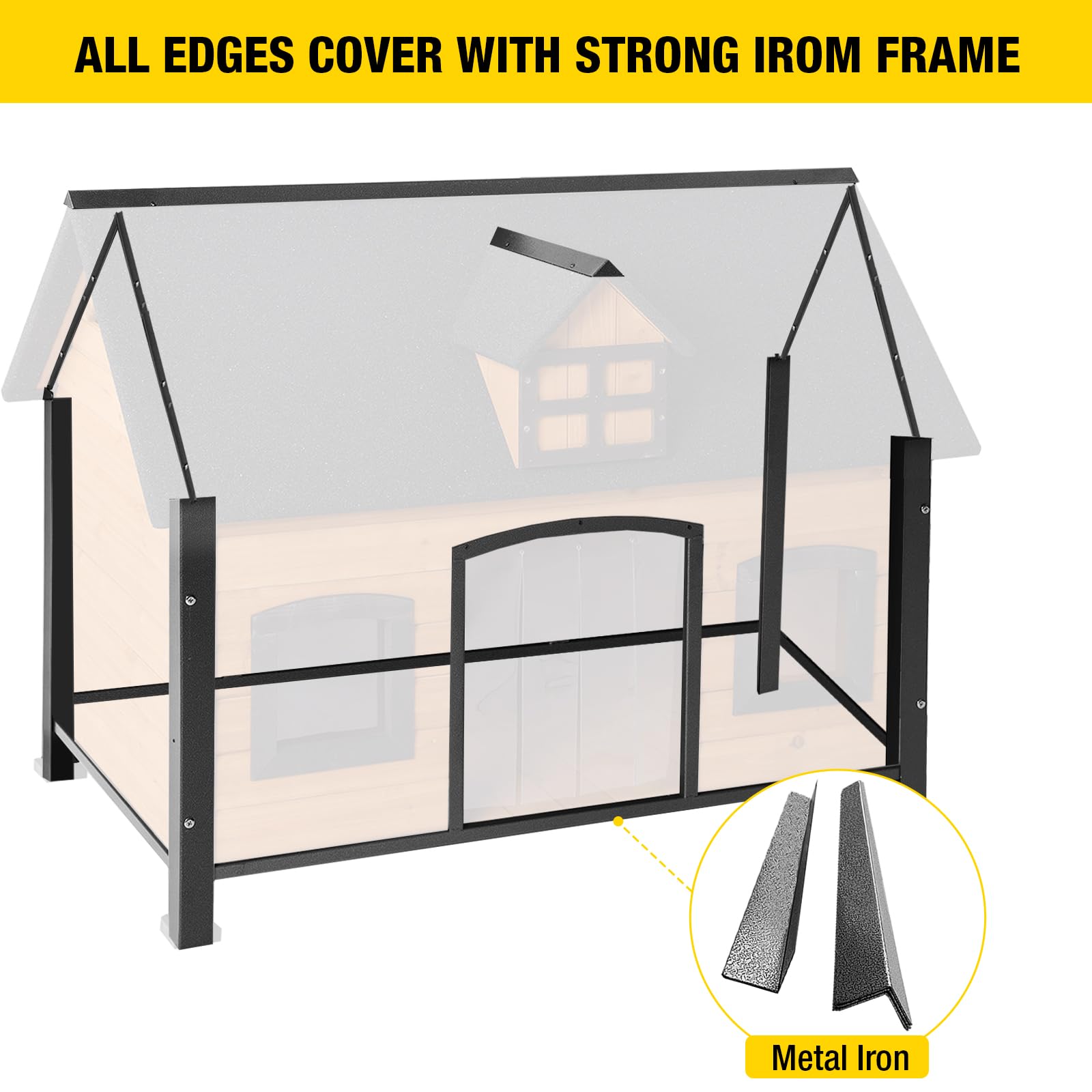 Aivituvin Dog House With Insulated Liner Anti-Chewing Metal Frame Design Insulated Wooden Dog Kennel With Unique Design Roof, We
