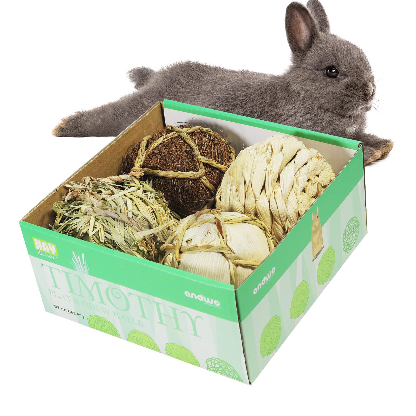 andwe Small Animals Play Balls Rolling Chew Toys & Gnawing Treats for Rabbits Guinea Pigs Chinchilla Bunny Degus - Pet Cage Ente