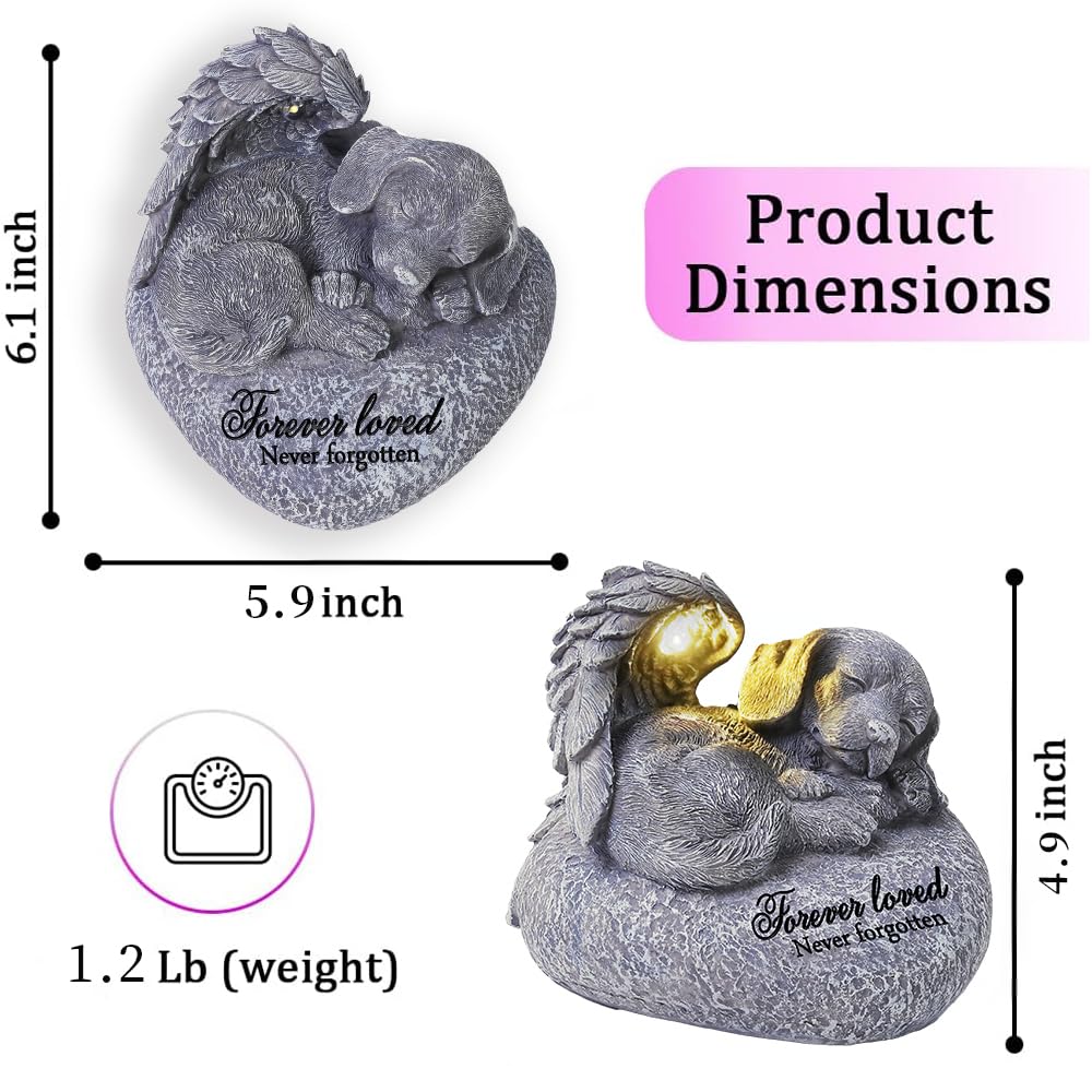 Qzwhlsm Pet Memorial Gifts For Dogs,Hand-Sculpted Resin Pet Loss Sympathy Gift With Led Light, Pet Angel Sleeping Dog Memorial S
