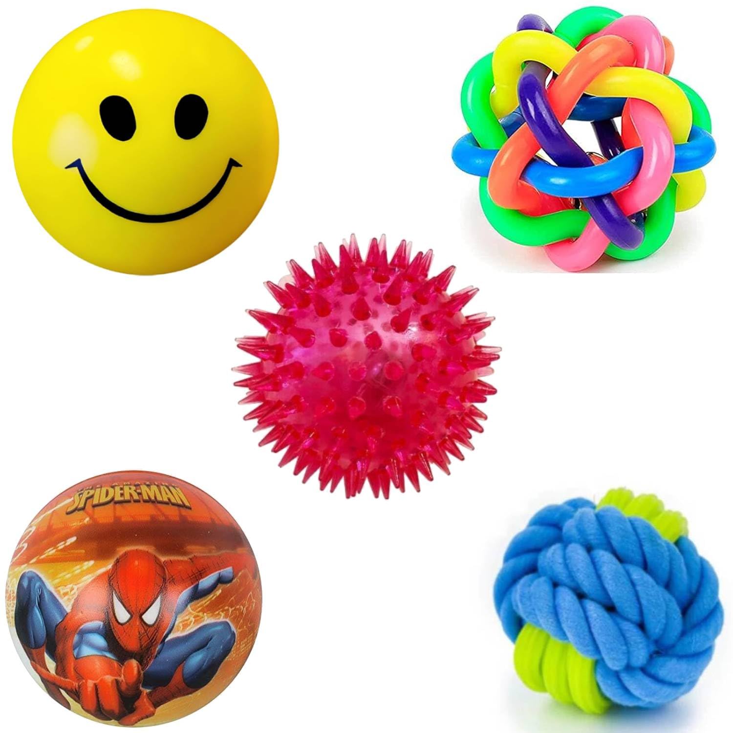 PETZLUV Dog Ball Combo Pack  5in1 Set with Durable Rubber Ball, Squeaky Toy, & Soft Foam Ball for Fetch, Chewing, & Interacti