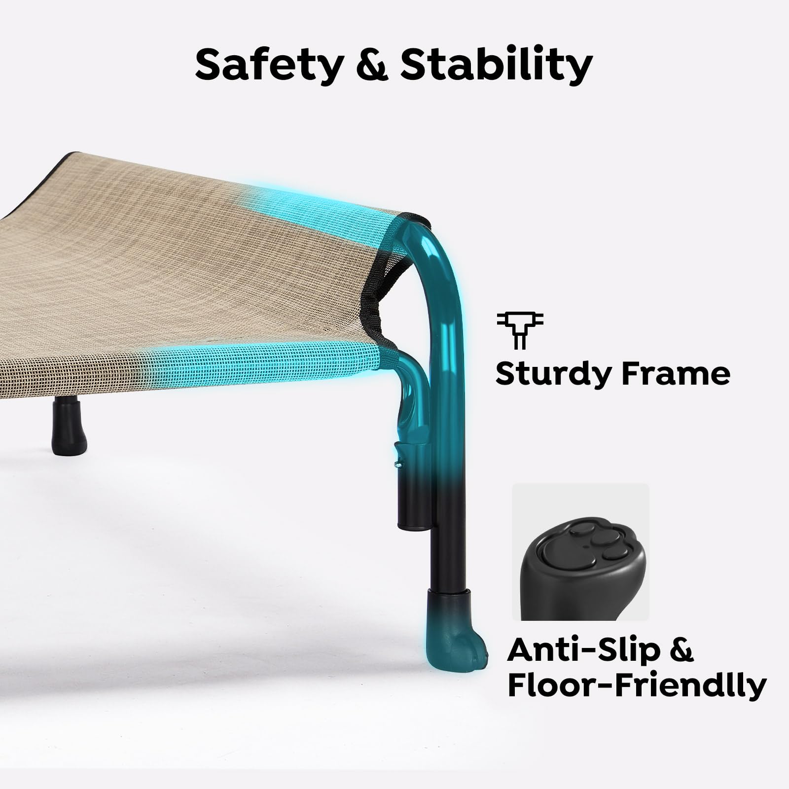 Veehoo Elevated Dog Bed, Outdoor Raised Dog Cots Bed For Medium Dogs, Cooling Camping Elevated Pet Bed With Slope Headrest For Indoor And Outdoor, Washable Breathable, Medium, Beige Coffee, Cwc2204