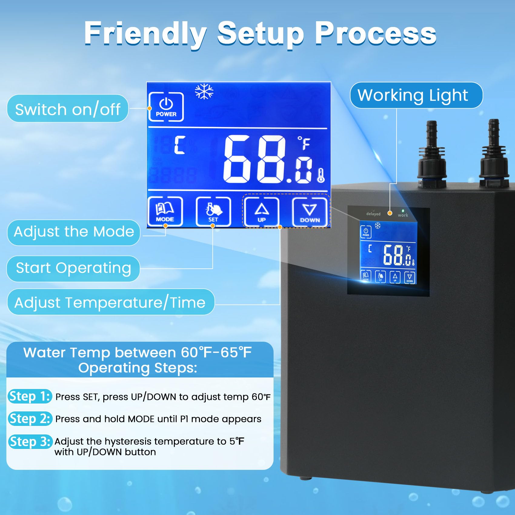 Aquarium Chiller 79 Gal, 1/3 HP Water Chiller Machine, Hydroponic Cooling System, Fish Tank Chiller with Upgraded LED display, f