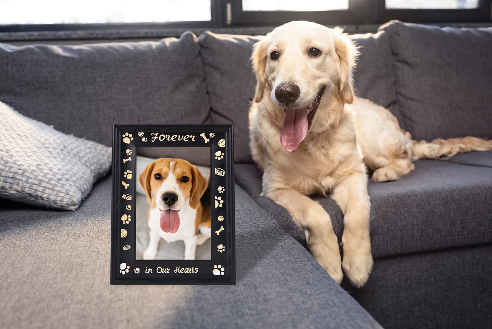 Waahome Dog Memorial Wood Picture Frame, 6''X8'', Solid Wood, Rustic Style, Tabletop, Easel Back, Fits 3.5''X5.5'' Photos