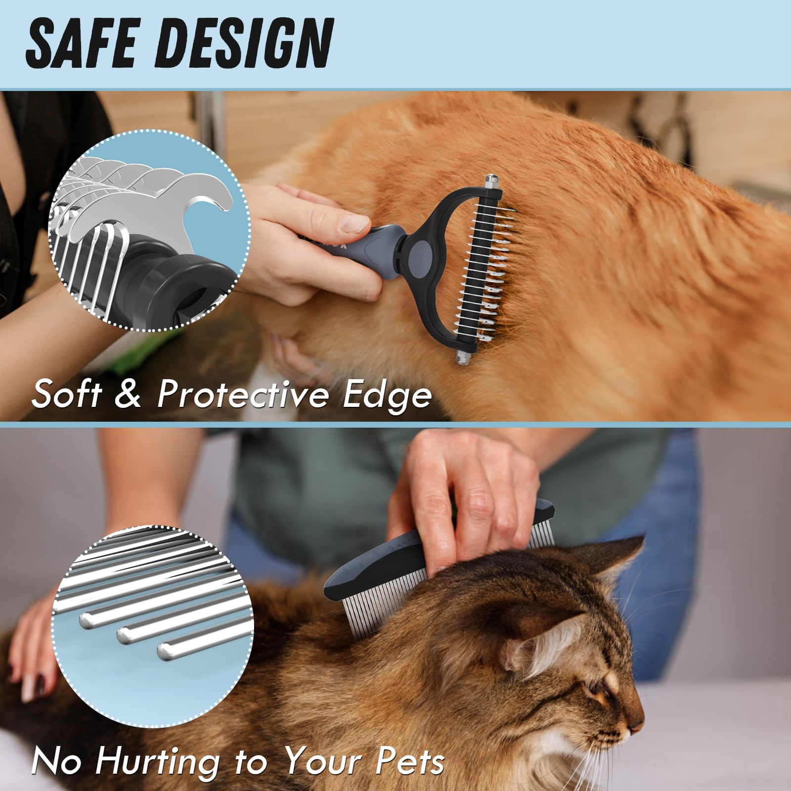 Docrok Pet Grooming Brush And Metal Comb Combo, Cat Brush Dog Brush For Shedding, Undercoat Rake For Dogs Grooming, Dematting Deshedding Brush Dogs Shedding Tool For Long Matted Haired Pets, Gray