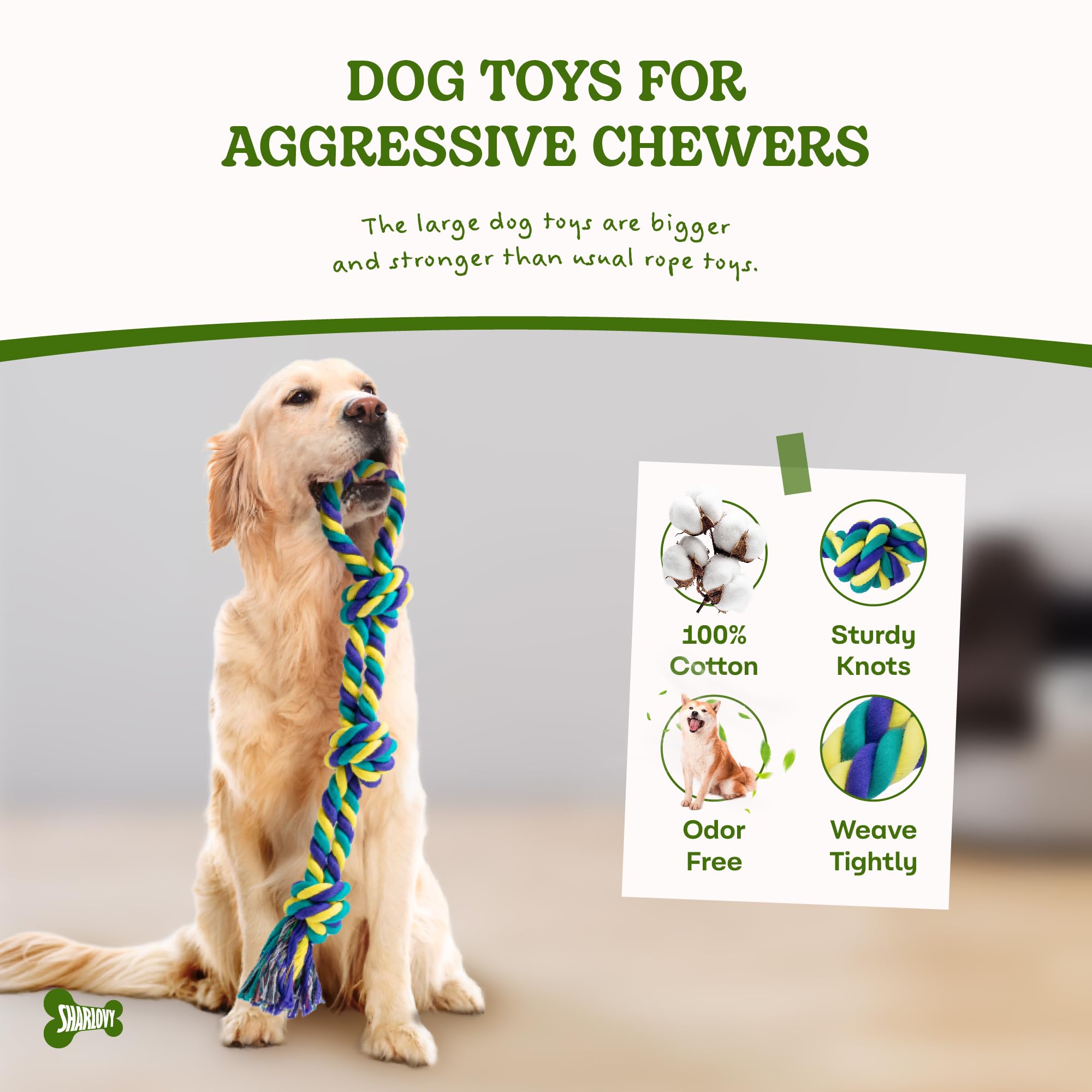 Sharlovy Dog Rope Toy For Medium Dogs, 2 Pack Heavy Duty Dog Chew Toys For Aggressive Chewers, Interactive Tug Of War Dog Toys F