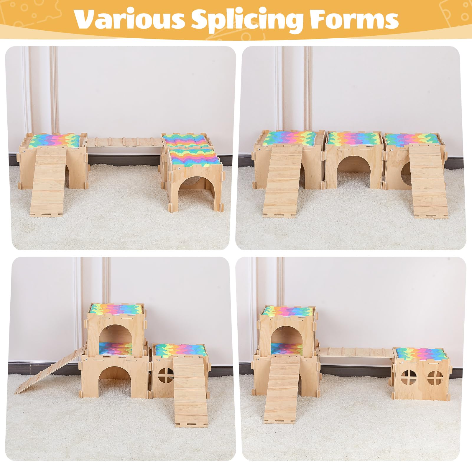 Guinea Pig Hideout, Guinea Pigs House with Stairs and Mats Extra Large Guinea Piggy Castle Detachable Hideouts for Small Animals