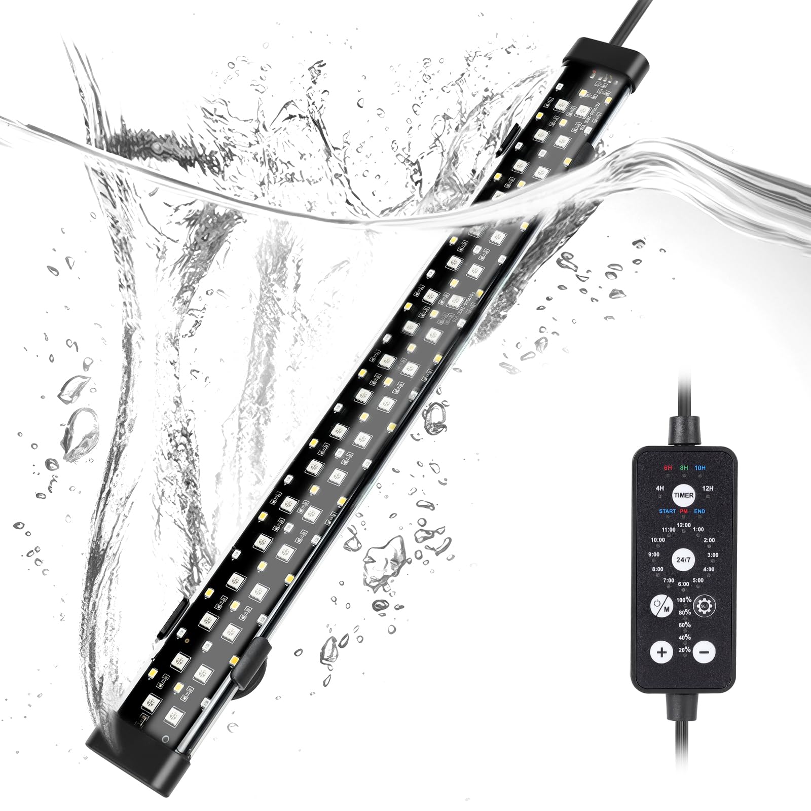 hygger Submersible LED Aquarium Light, 17W 19in 24/7 Mode Fish Tank Light with 5 Rows Beads, with Timer 9 Colors and Adjustable 