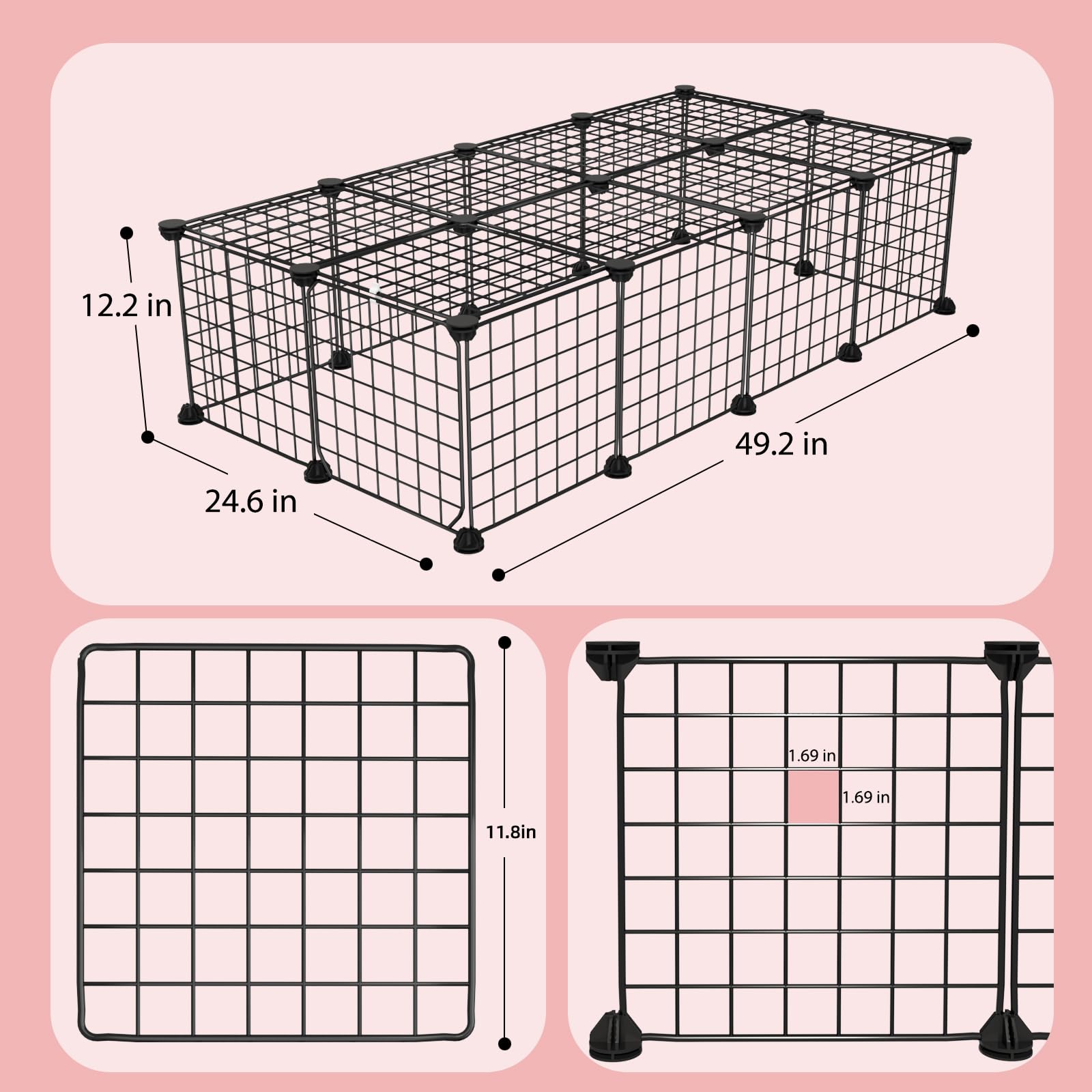 Guinea Pig Cages With Door And Top, 50X25X12Inch Small Animal Cage, 20Pcs Metal Grid Panels Small Animal Playpen, Expandable Cag