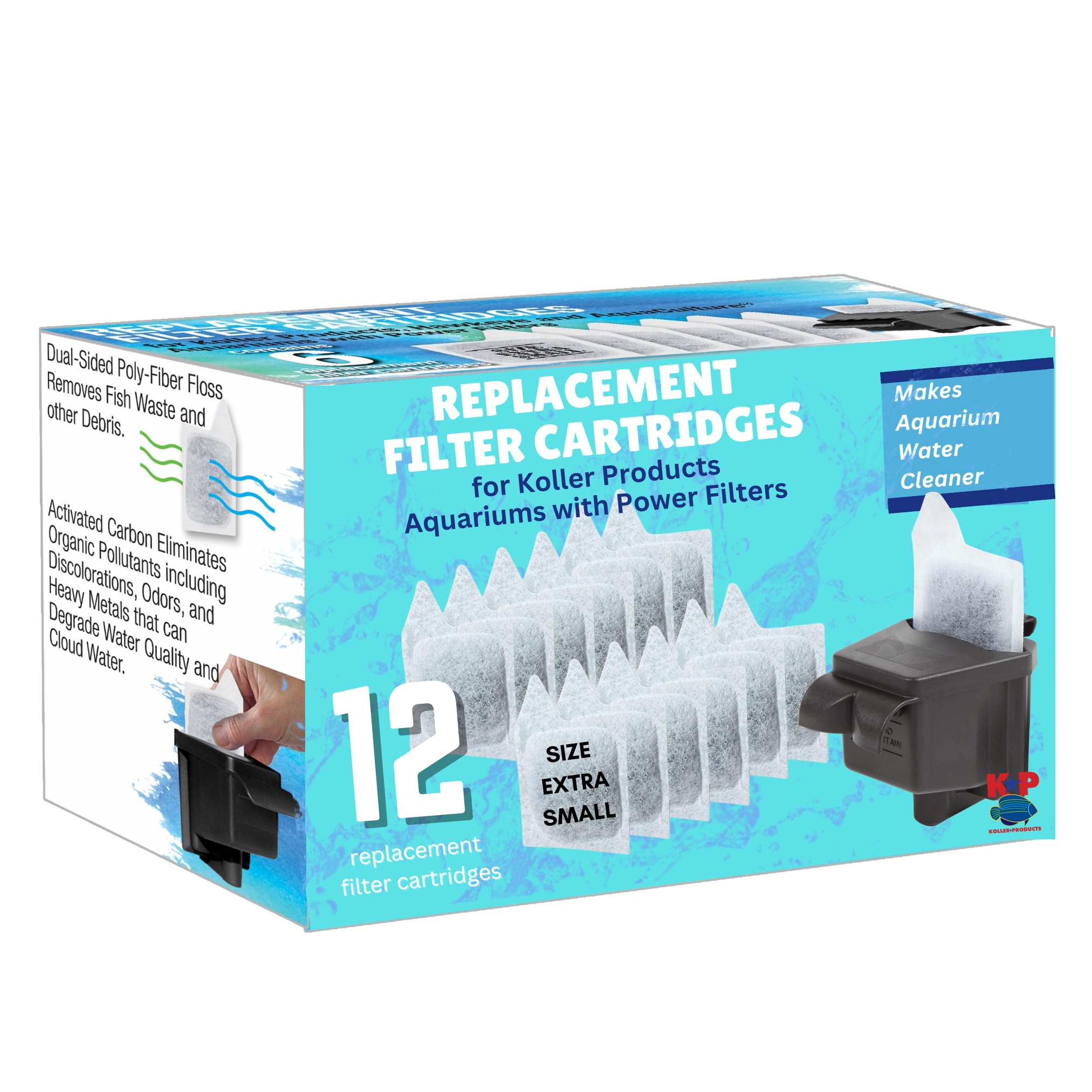 Koller Products Replacement Xs Filter Cartridges, 12 Count, Fits Koller Products Aquarium Filters Using Extra Small Cartridges