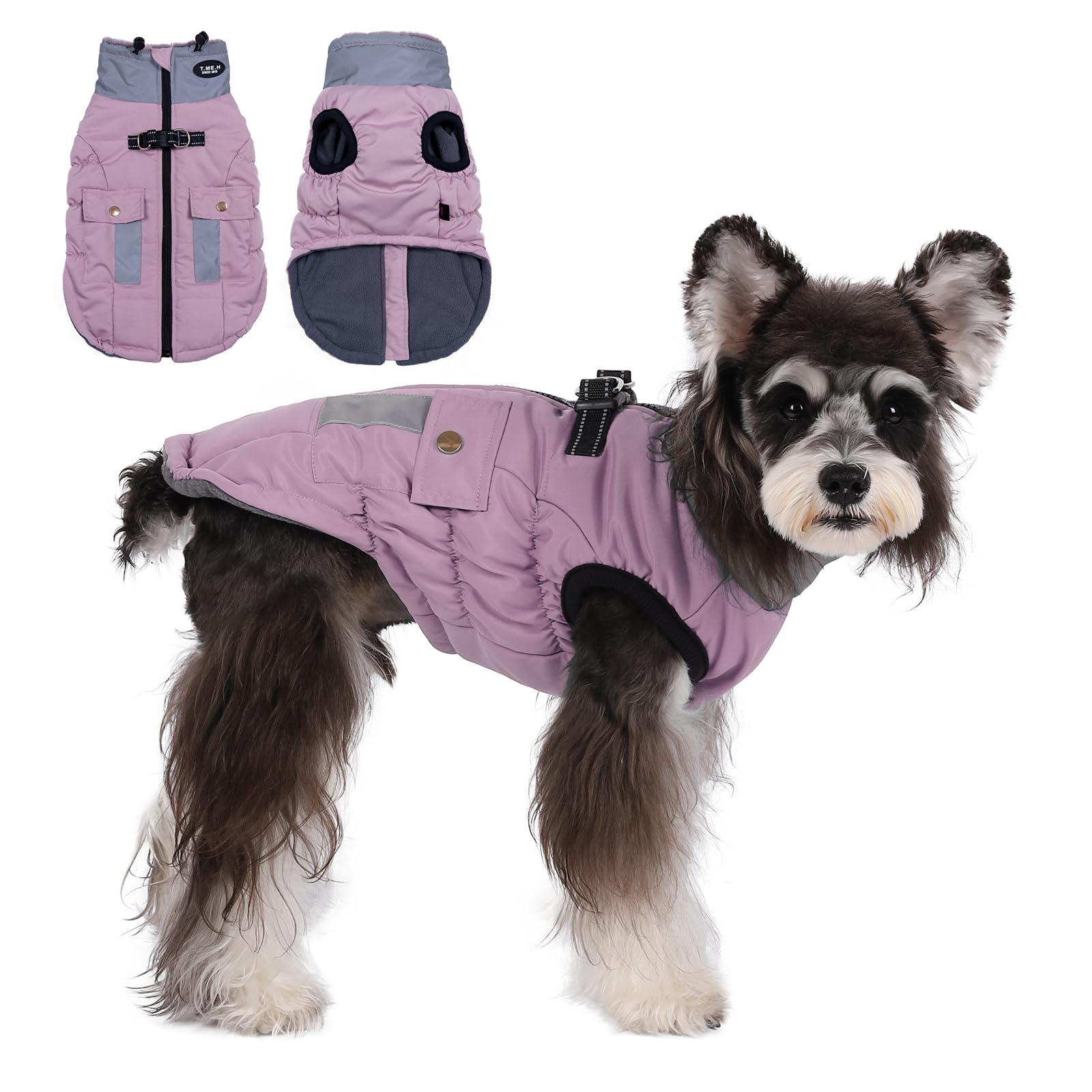 Gyuzh Dog Jacket With Faux Fur Collar & Reflective Pockets - Adjustable Winter Coat For Small To Xx-Large Dogs (Pink)