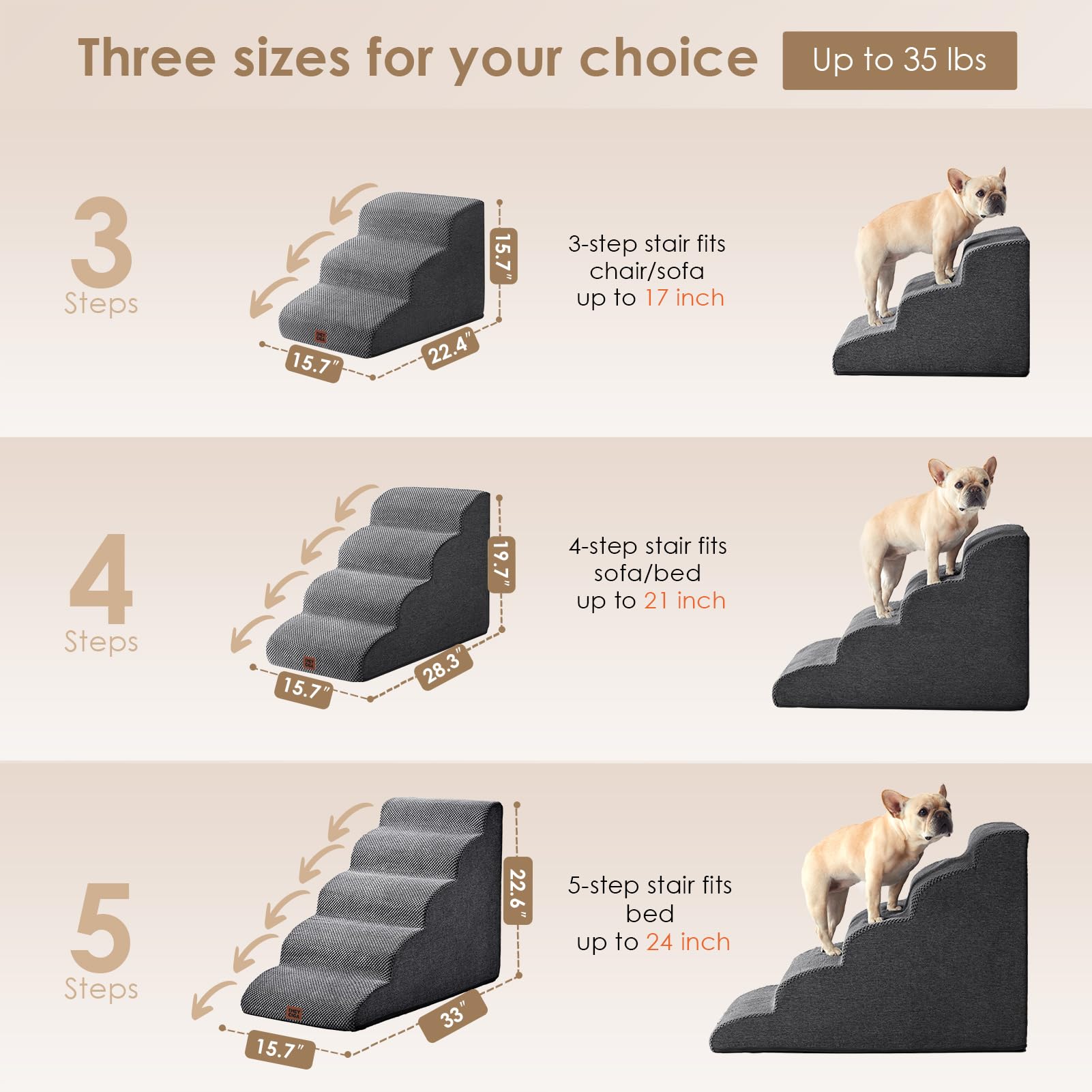 Eheyciga Curved Dog Stairs Ramp For High Beds 19.7' H, 4-Step Dog Steps For Small Dogs And Cats, Pet Stairs For High Bed Climbing, Non-Slip Balanced Pet Step Indoor, Grey