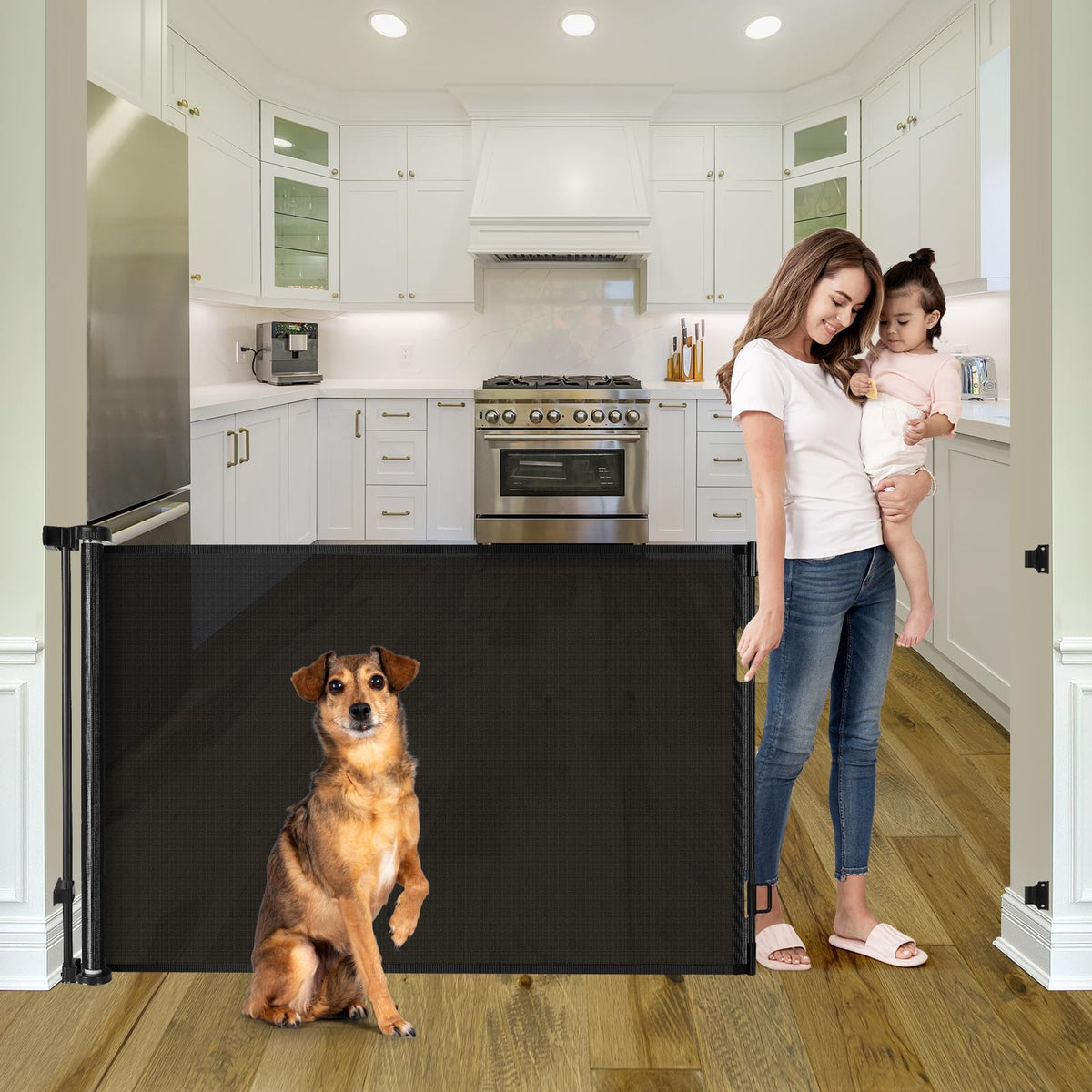 56 Inch Retractable Baby Gates for Doorways Retractable Dog Gate Outdoor Gates for Decks Indoor Long Baby Gate Retractable Pet G