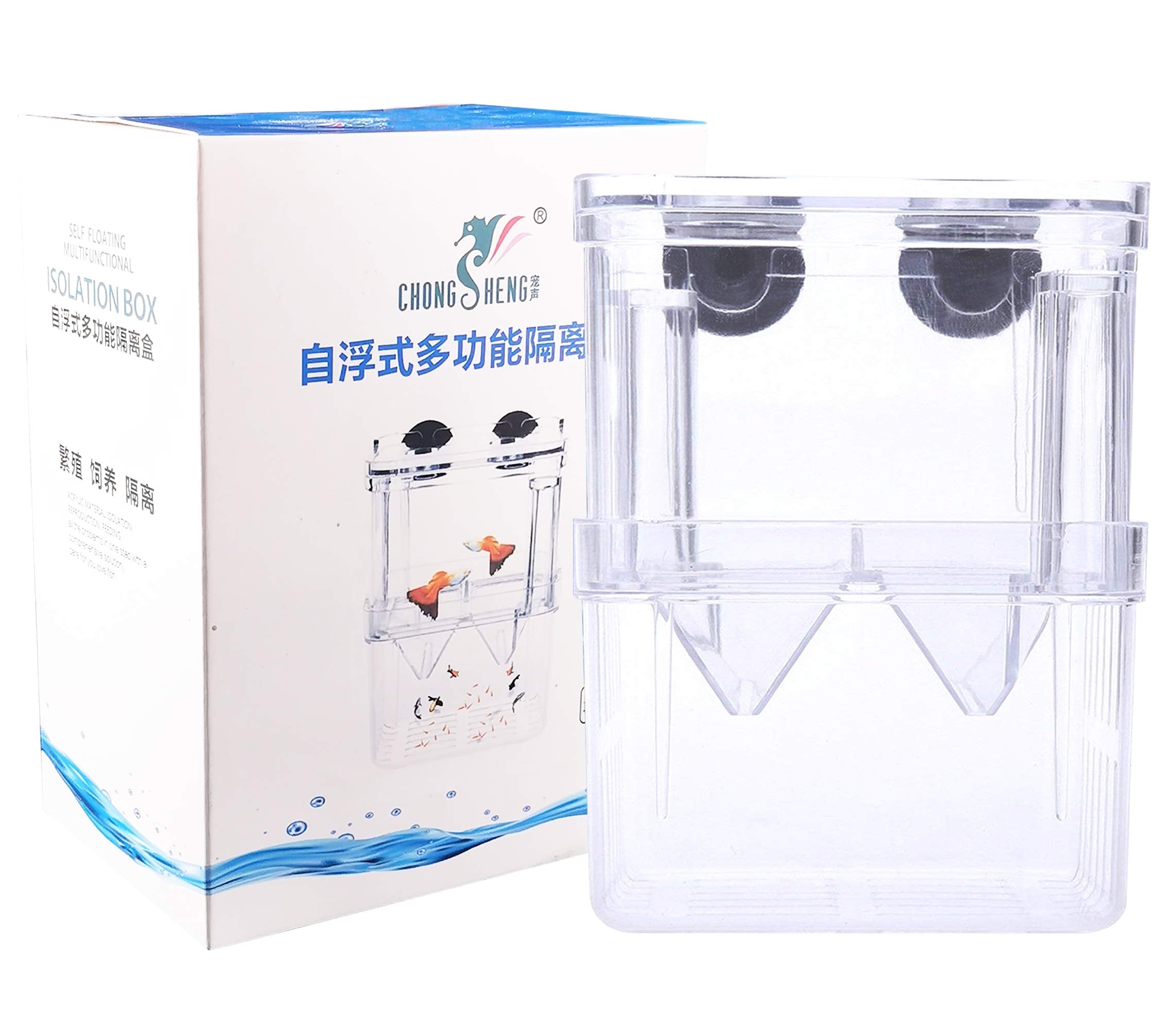 Tiberham Acrylic Floating Fish Hatchery Isolation Box, Double Layer Fry Hatching Incubator Breeding Rearing Trap, Aquarium Tank 