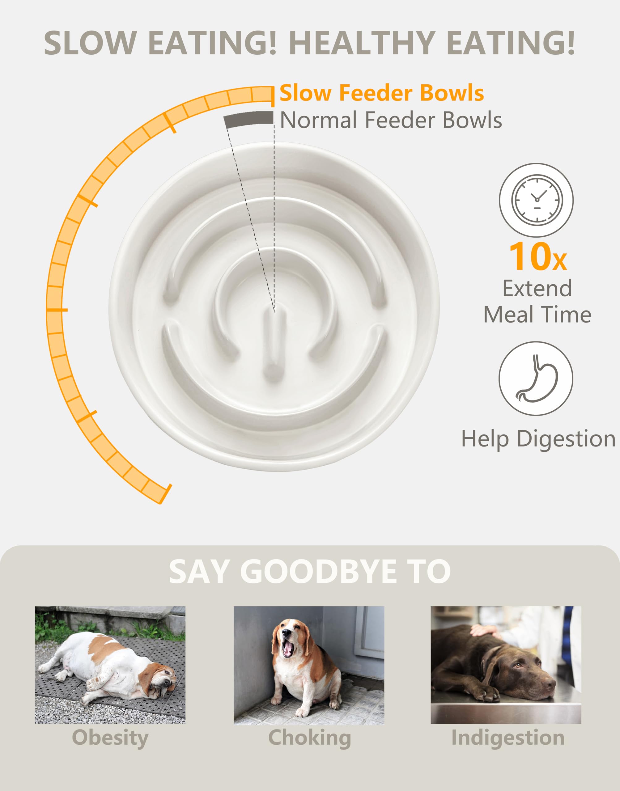 Mopang Ceramic Slow Feeder Dog Bowls, 0.6 Cup Slow Feeder For Small Dogs And Cats, Puzzle Maze Bowl, Prevents Choking, 6In, Whit