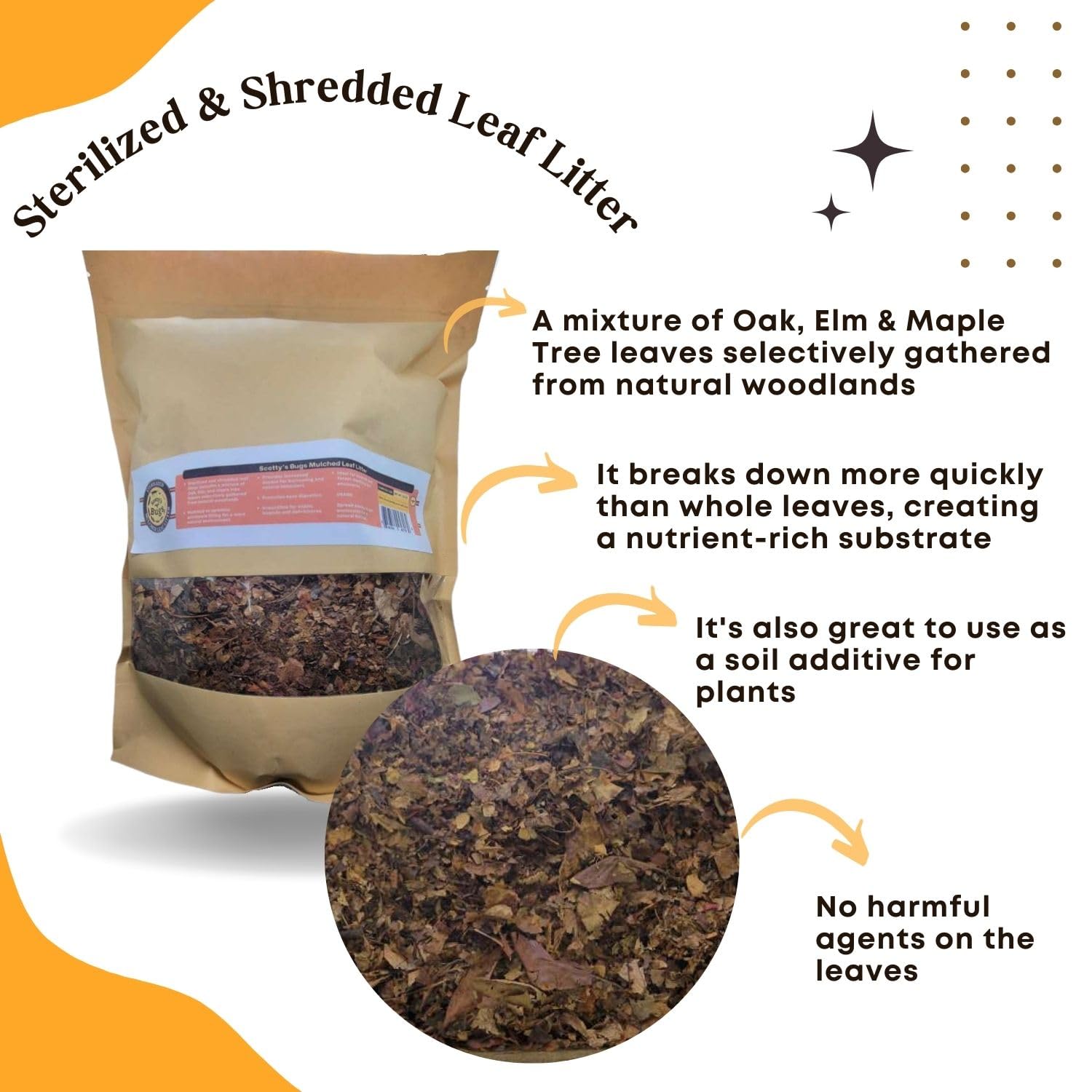 SCOTTY'S BUGS Mulched Leaf Litter for Reptiles, 24oz, Organic Brown Substrate for Isopods & Snails