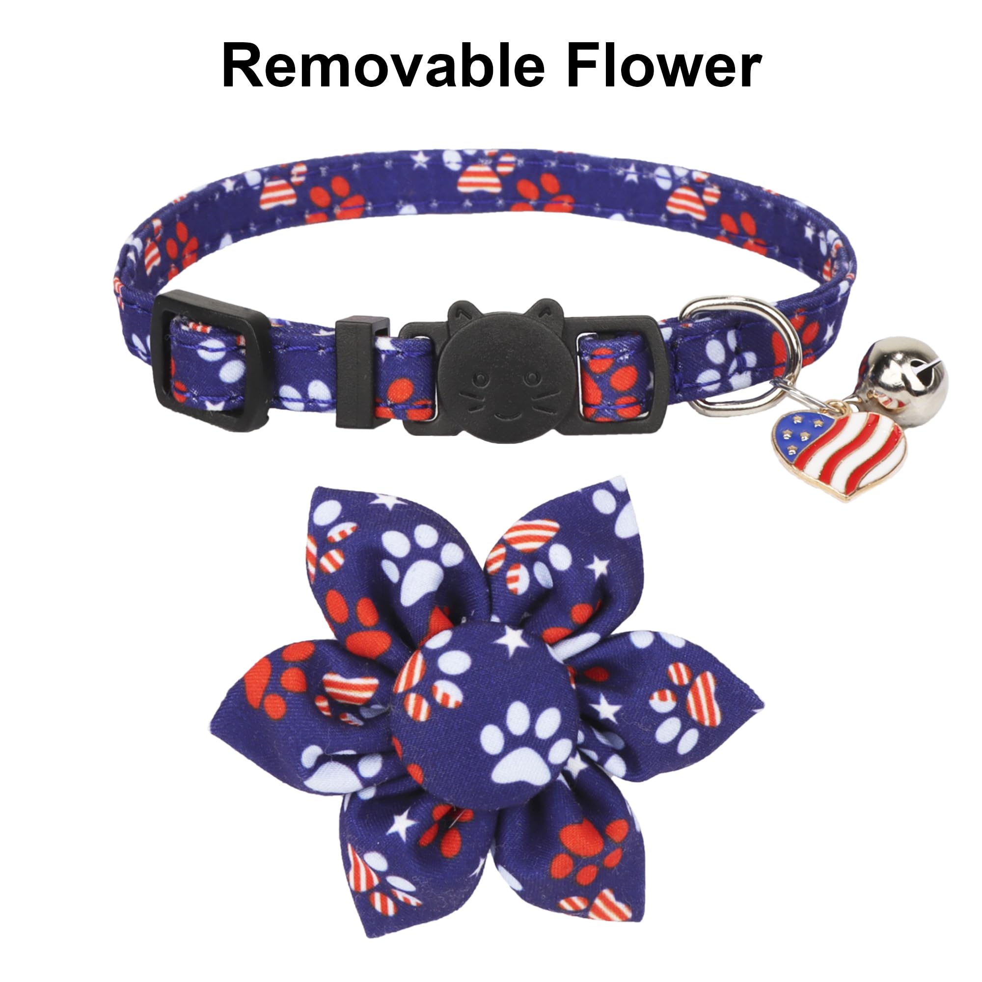 Adoggygo Christmas Cat Collars With Flower Bell, 2 Pack Breakaway Cat Christmas Collar With Removable Floral, Red Green Plaid Fl