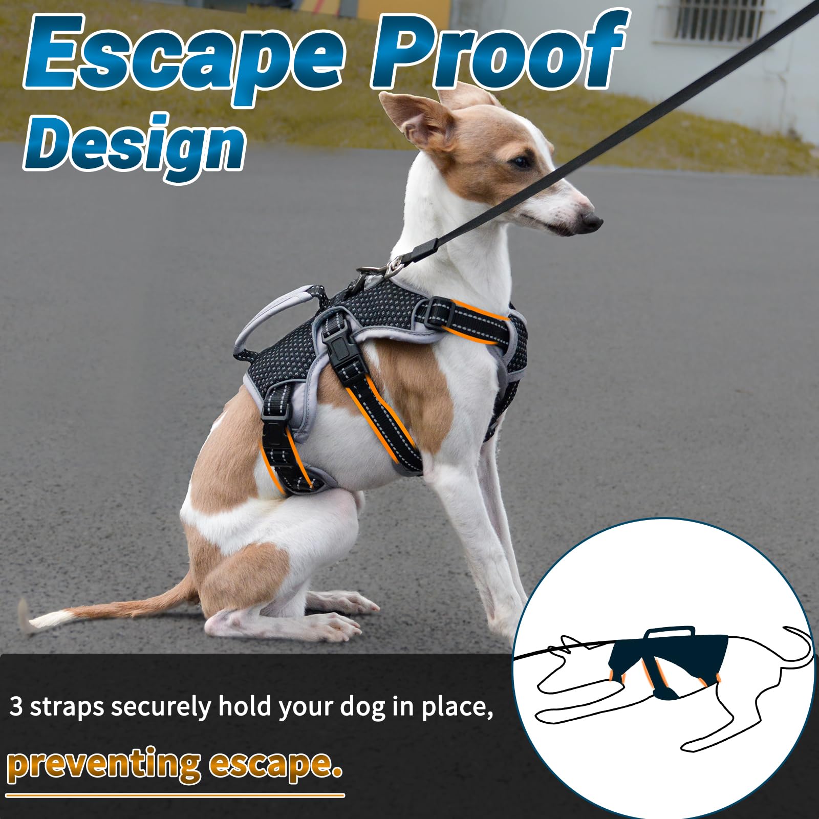 Belpro Multi-Use Support Dog Harness, Escape Proof No Pull Reflective Adjustable Vest With Durable Handle, Dog Walking Harness For Big/Active Dogs (Black, S)