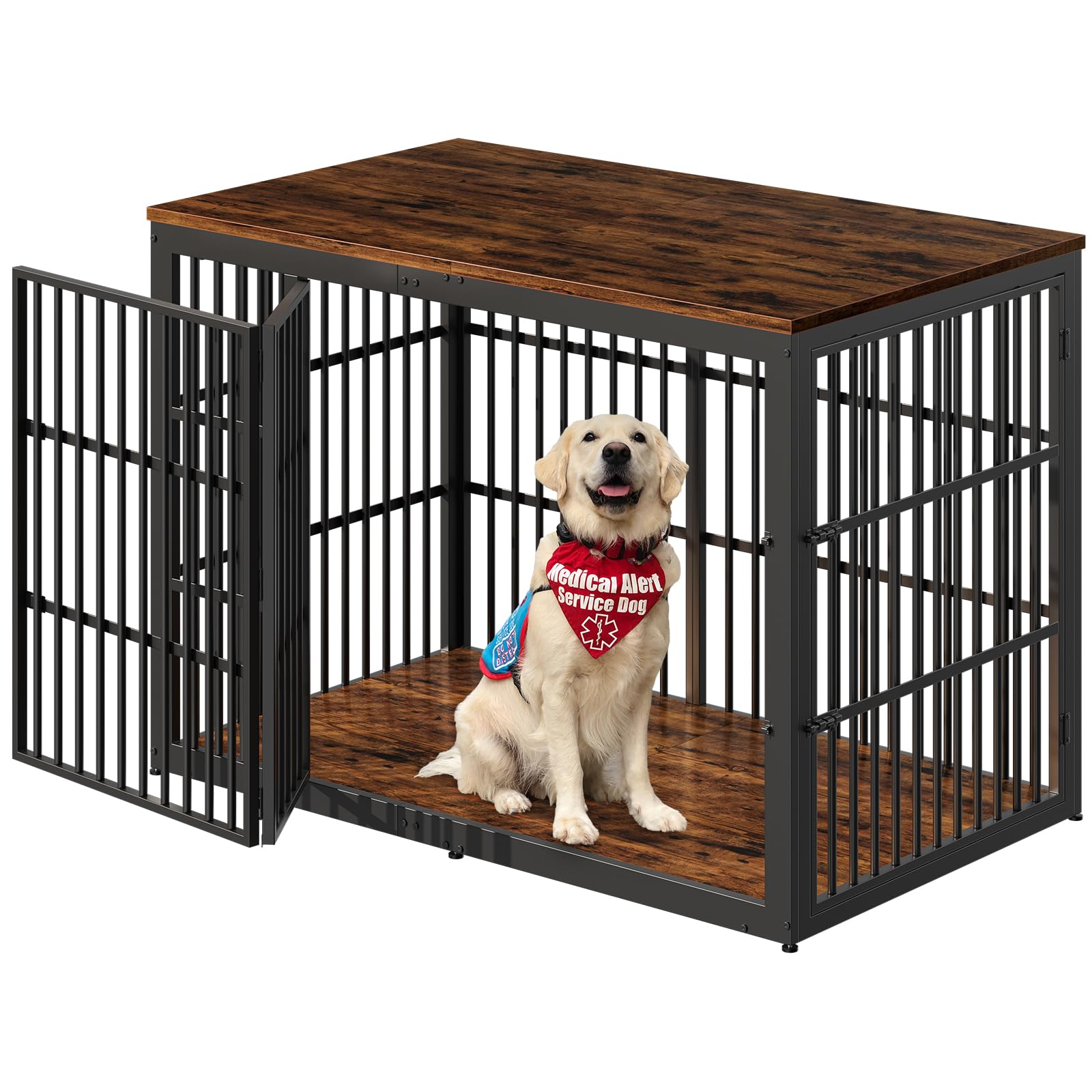 Lyromix 54 Dog Crate Furniture with Foldable Door, XXL Dog Crates for Large Dogs, Wooden Decorative Dog Cage Kennel Indoor End T