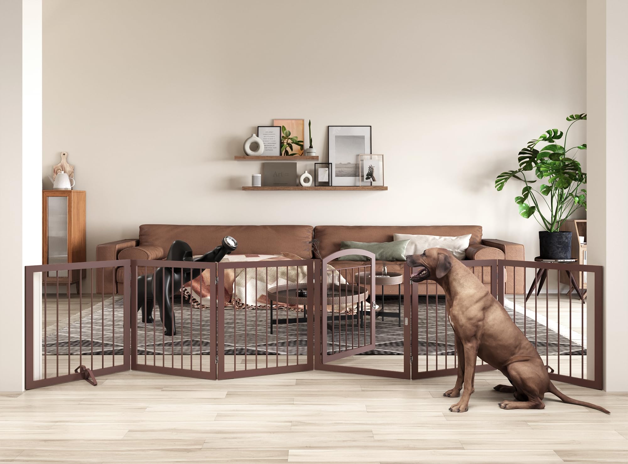 JSB 144-inch Extra Wide 30-inch Tall Dog gate with Door Walk Through, Freestanding Round Tube Pet Gate for Halls Stairs, Puppy S