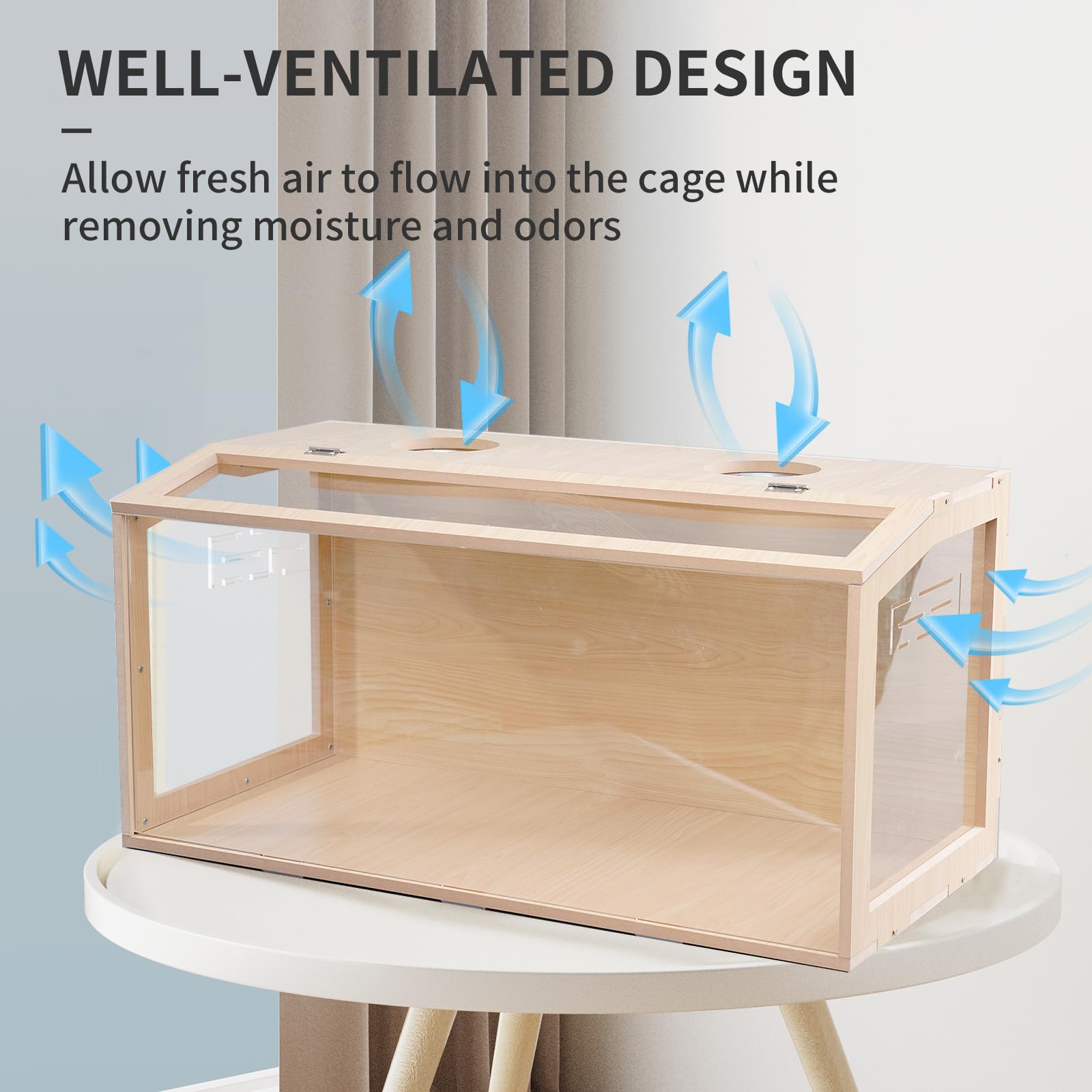 31.5 Inch Wooden Hamster Cage, Large Habitat, Openable Top, Transparent Acrylic For Interior View, Ventilated, Easy To Clean, Fo