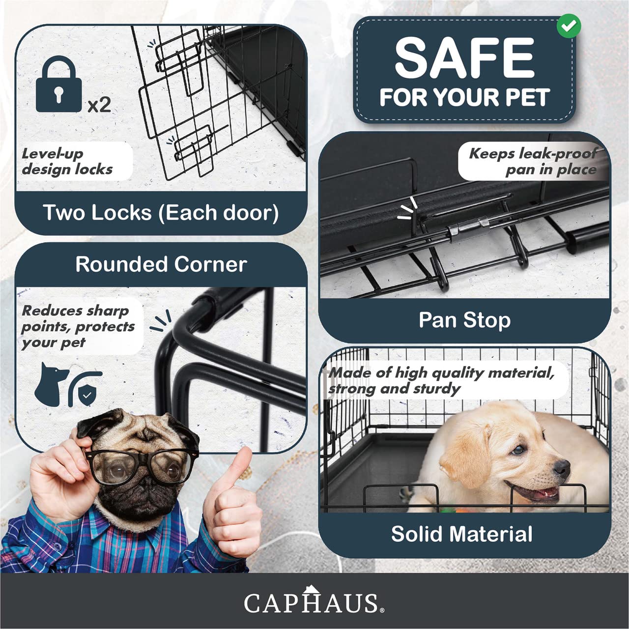 Caphaus Foldable Dog Crate Wire Metal Kennel W/Leak-Proof Pan & Protecting Feet & Divider Panel, Single Or Double Door, Small, Medium & Large Dog Crate Indoor Wire Dog Cage, 36?W/Double Doors