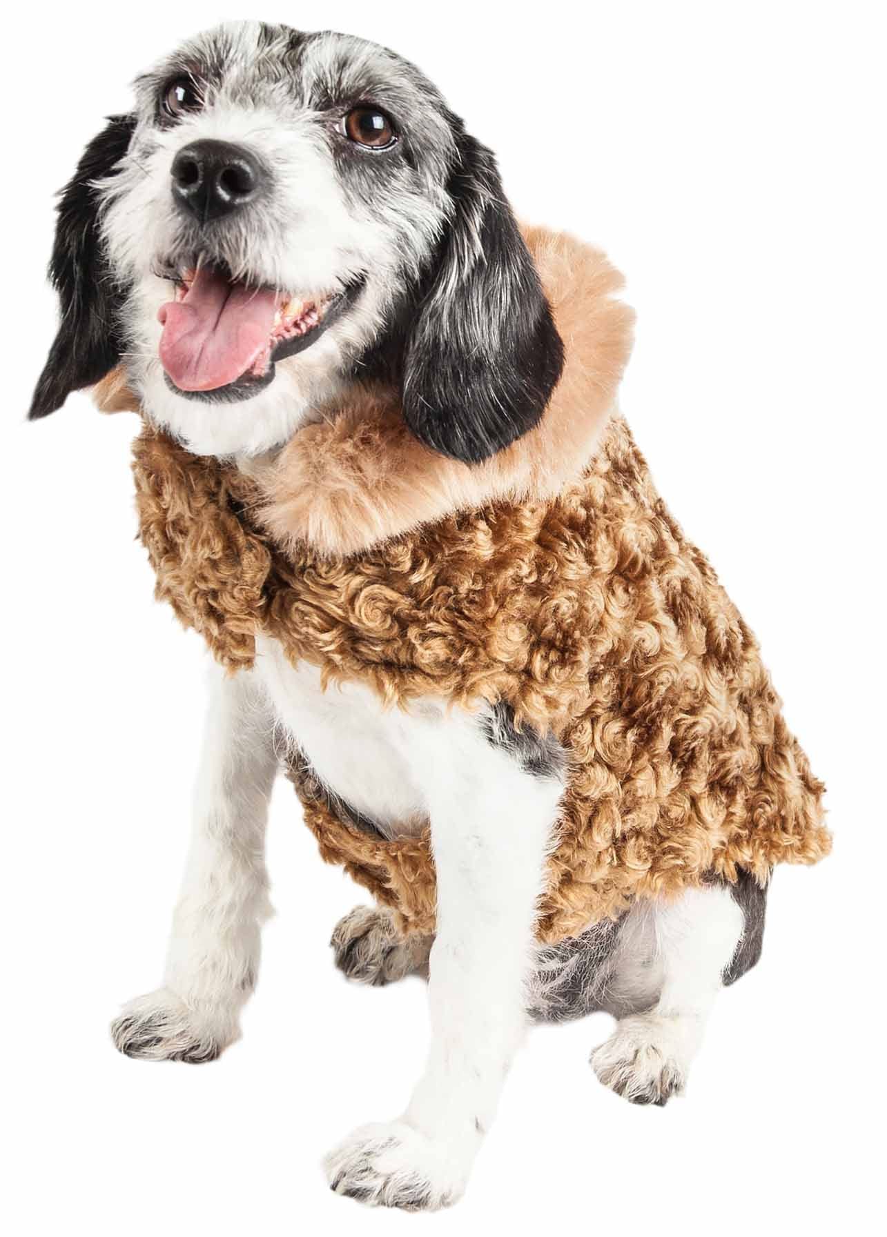 Pet Life ® Luxe 'Furpaw' Shaggy Elegant Designer Fur Dog Coat - Dog Jacket with Hook-and-Loop Belly enclosures - Winter Dog Coats for Small Medium Large Dog Clothes