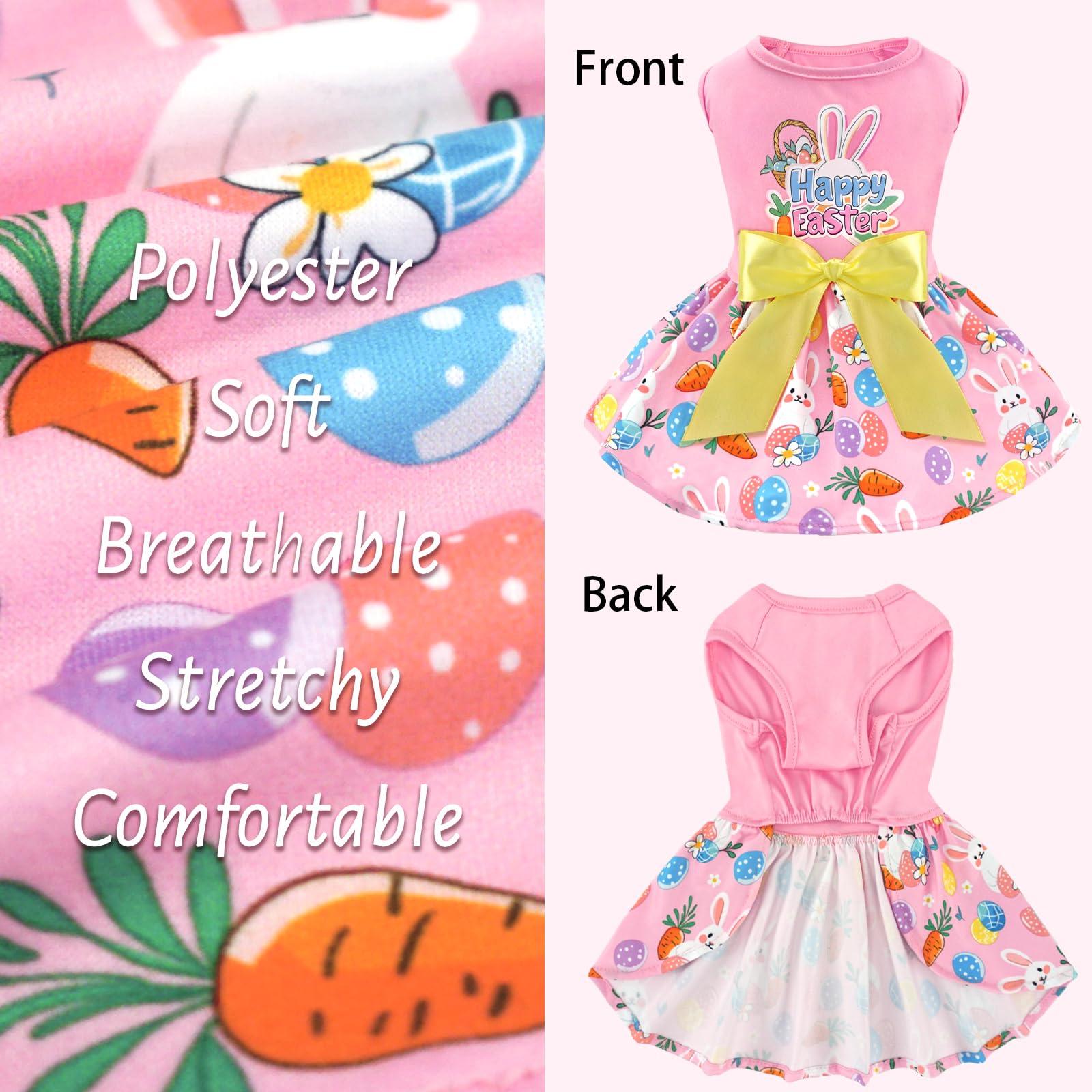 Xpudac Happy Easter Day Dog Dress For Small Dogs Girl Bunny Eggs Tulle Holiday Pet Outfit, Cat Costume -Small