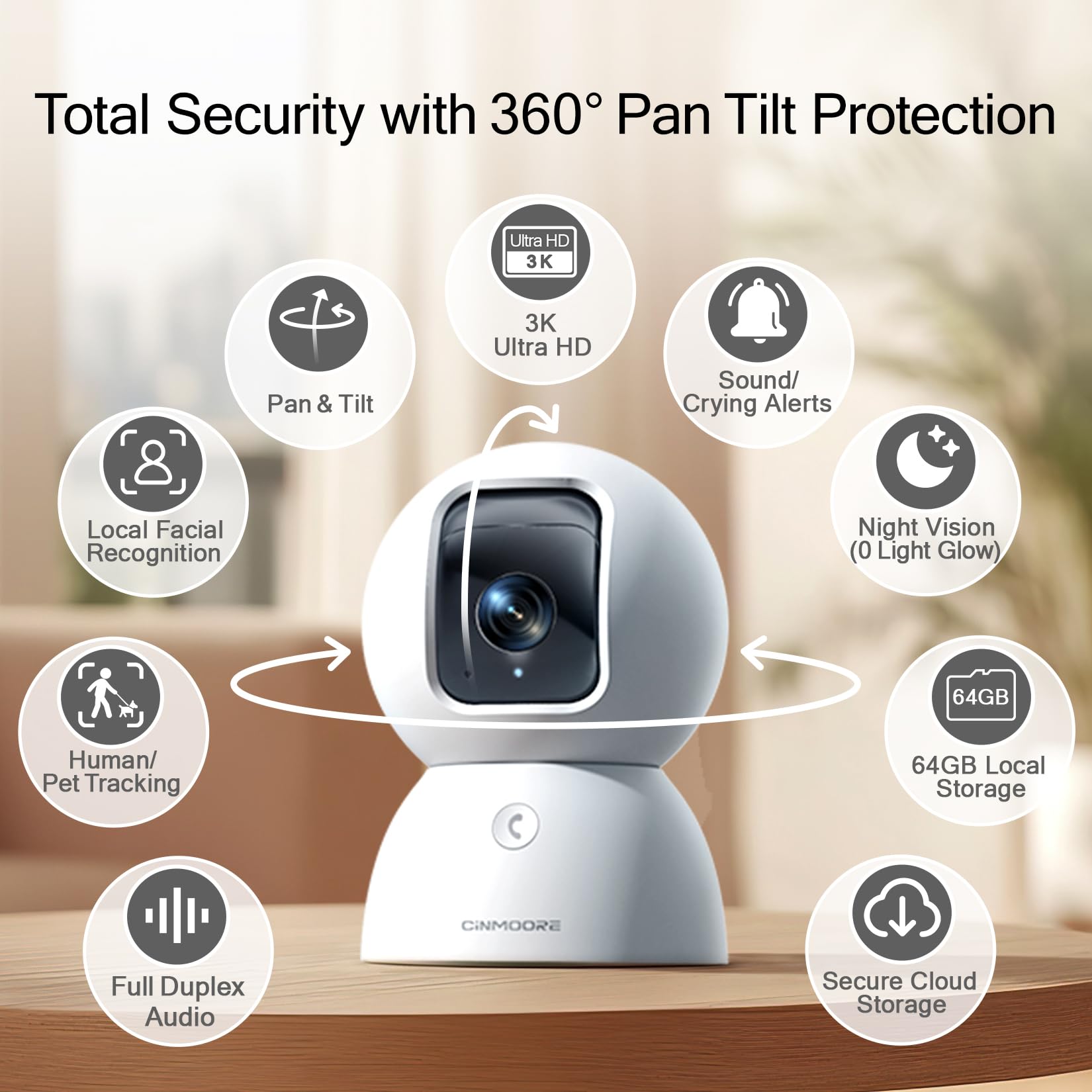 Cinmoore 3K 5Mp Pet/Dog Camera Indoor With Phone App, 5Ghz Wifi Cameras For Home Security Baby Camera Monitor, Ai Tracking W/Fac