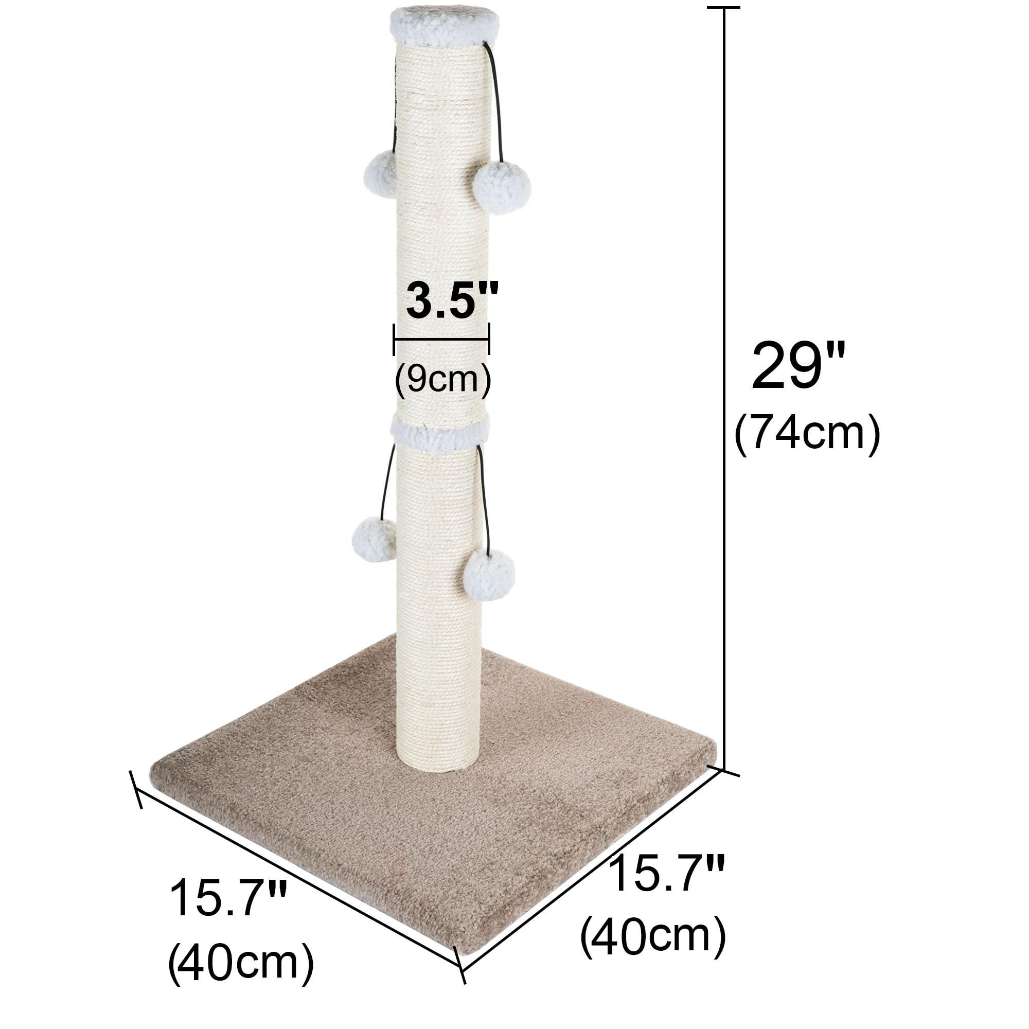 Dimaka 29' Tall Cat Scratching Post For Big Cats, Natural Sisal Rope Post And Stable Heavy Carpet Base, Adult Cat Scratcher And Tree (Beige/Yellow V2)