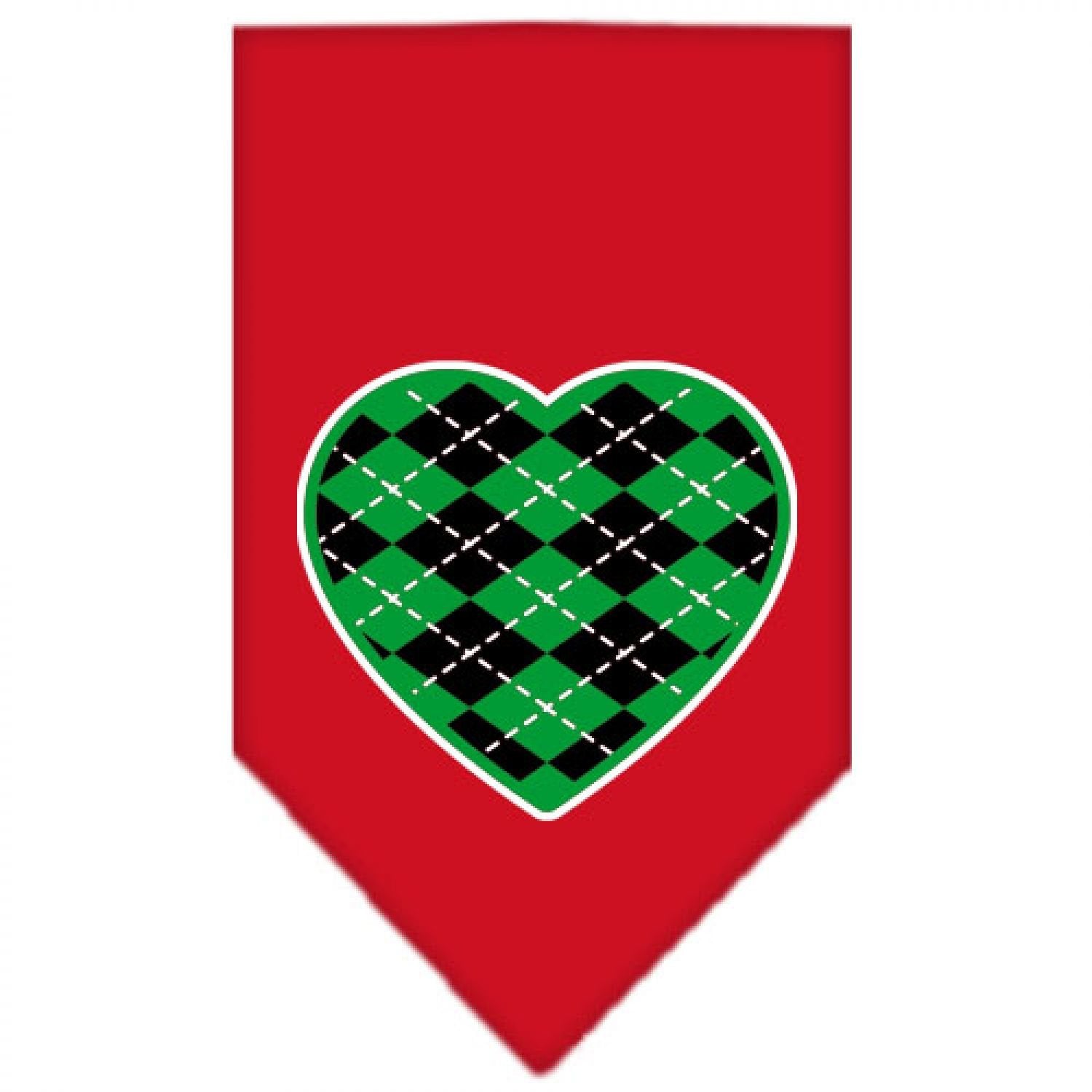 Pet and Dog Bandana Screen Printed, &quot;Green Argyle Heart&quot; Red Small