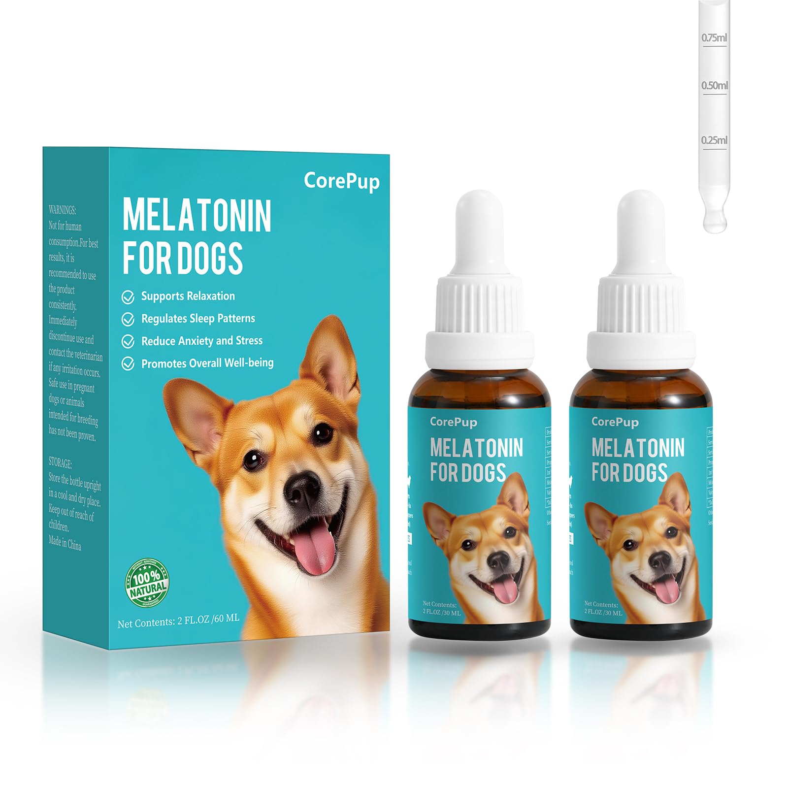 Melatonin for Dogs,Dog Sleep Aid-Anxiety Relief for Dogs, Stress, Calming, Relaxation & Sleep Support,Liquid Dog Melatonin 2Pack